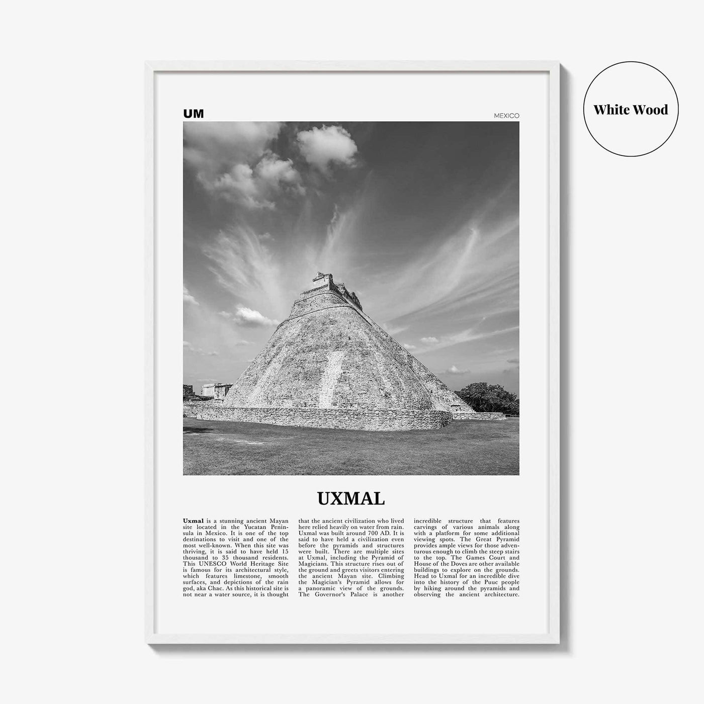 Uxmal Print Black and White, Uxmal Wall Art, Uxmal Poster, Uxmal Photo, Uxmal Wall Décor, Uxmal Map, Mexico