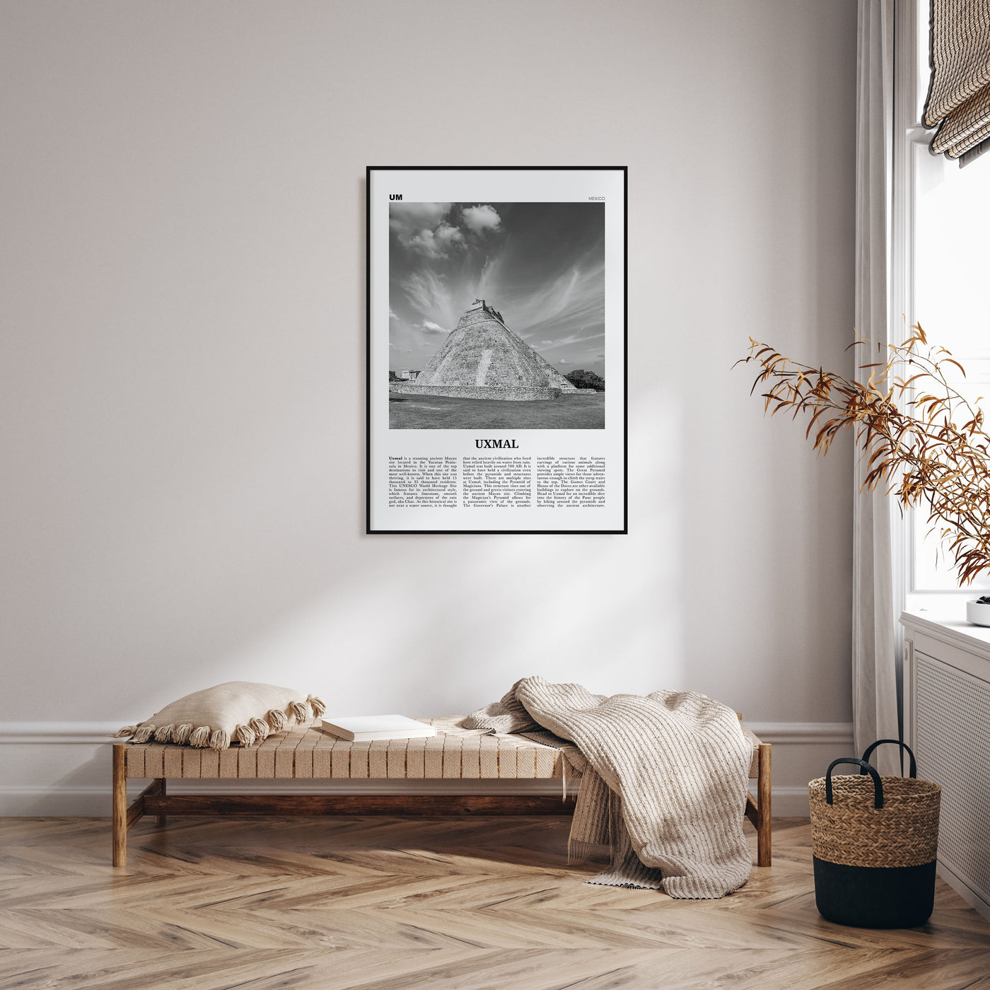 Uxmal Travel B&W Poster