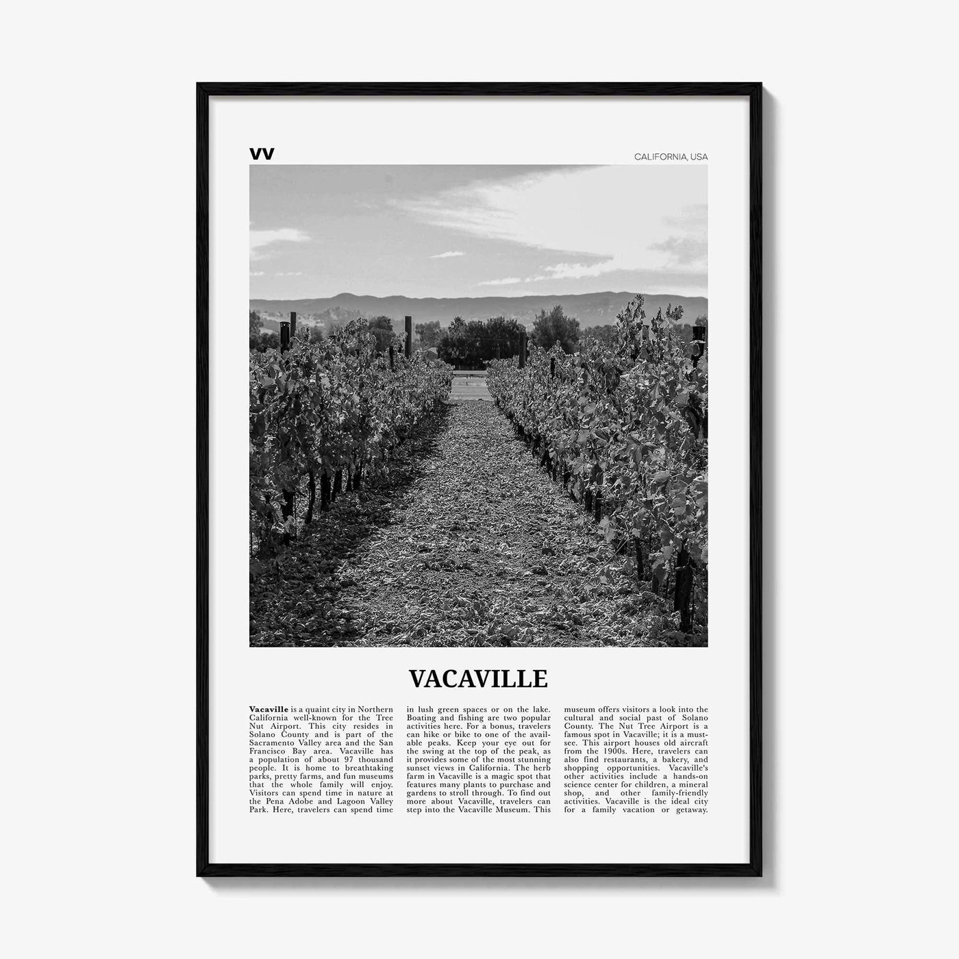 Vacaville Print Black and White, Vacaville Wall Art, Vacaville Poster, Vacaville Photo, Vacaville Wall Décor, Vacaville Map, California, USA