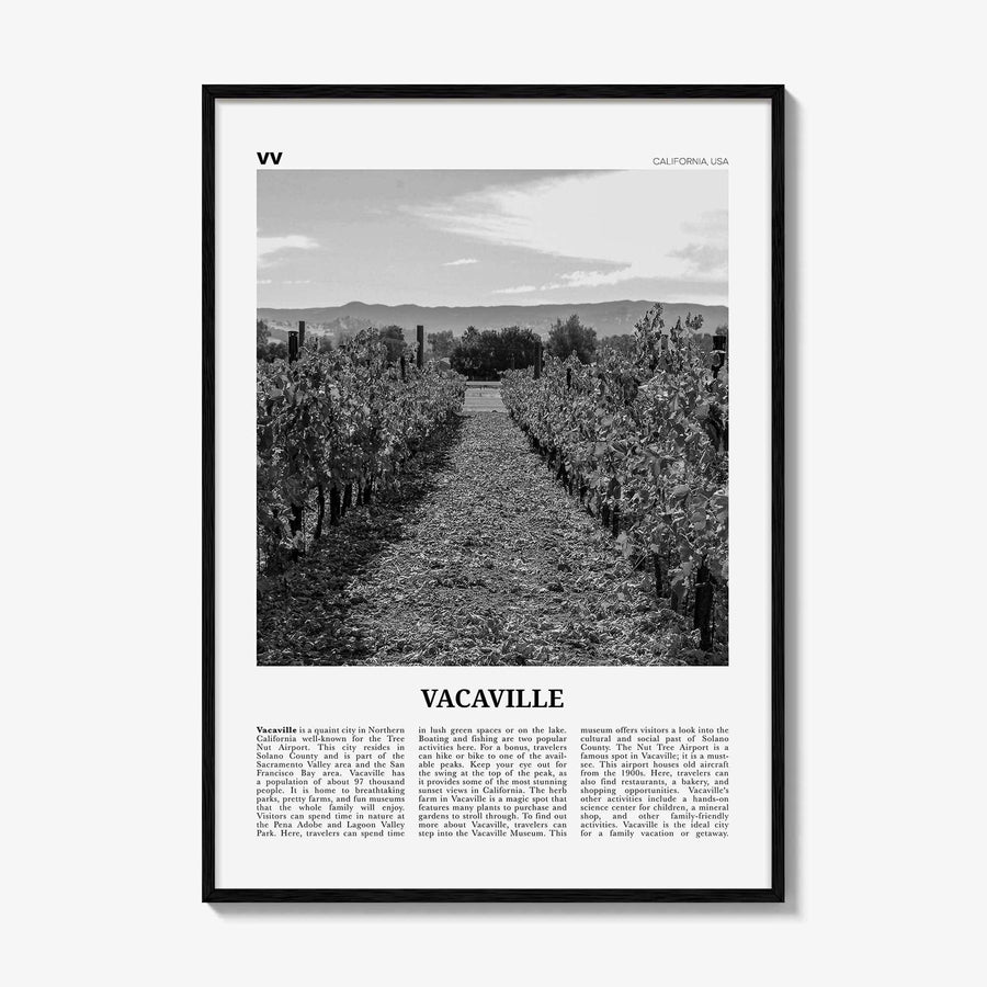Vacaville Print Black and White, Vacaville Wall Art, Vacaville Poster, Vacaville Photo, Vacaville Wall Décor, Vacaville Map, California, USA