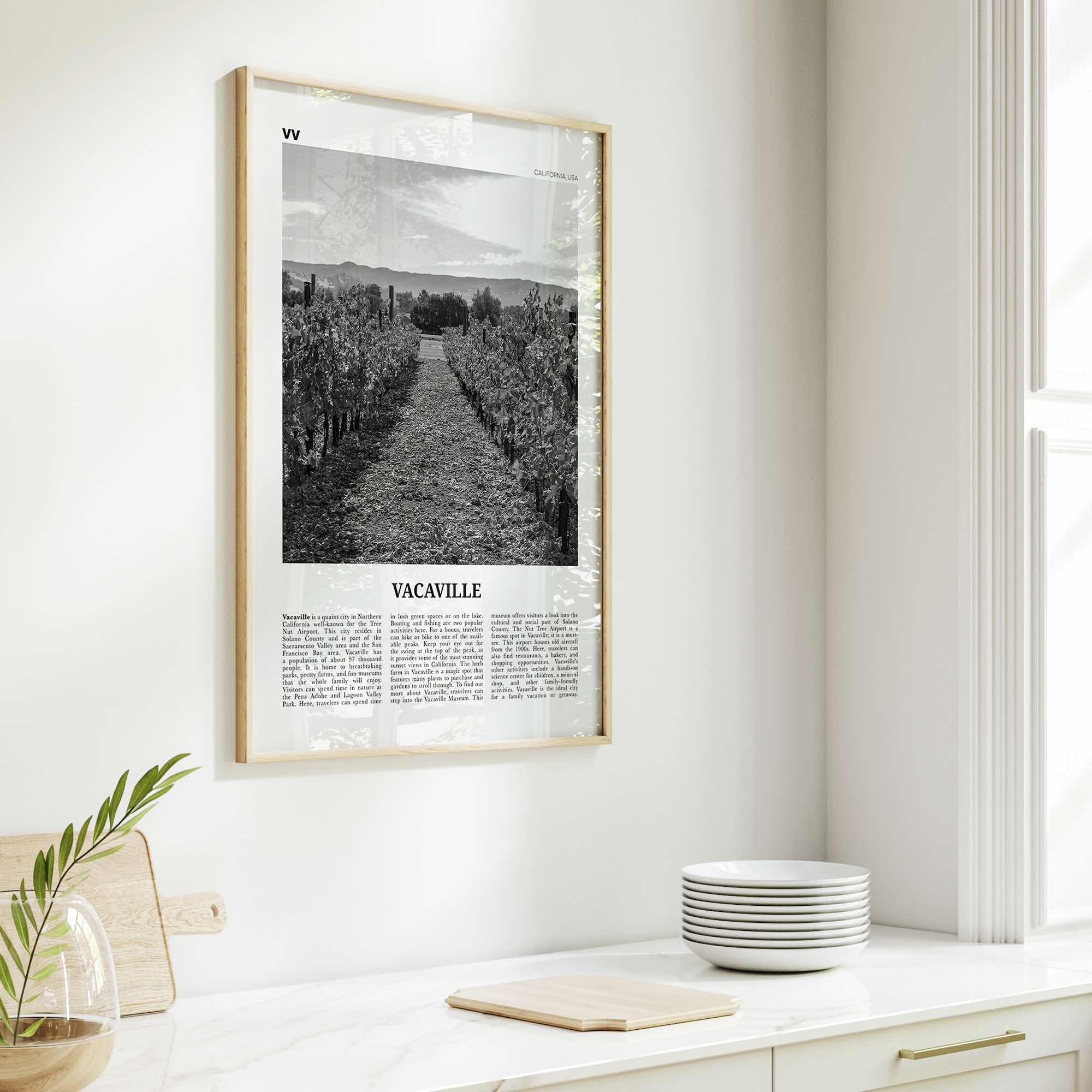 Vacaville Print Black and White, Vacaville Wall Art, Vacaville Poster, Vacaville Photo, Vacaville Wall Décor, Vacaville Map, California, USA