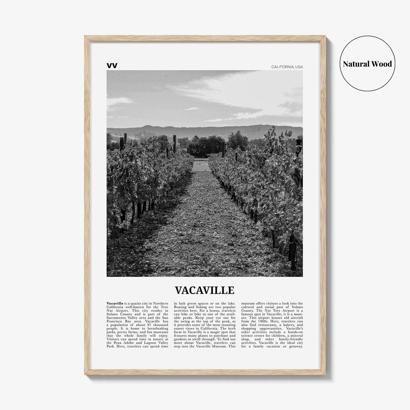 Vacaville Print Black and White, Vacaville Wall Art, Vacaville Poster, Vacaville Photo, Vacaville Wall Décor, Vacaville Map, California, USA