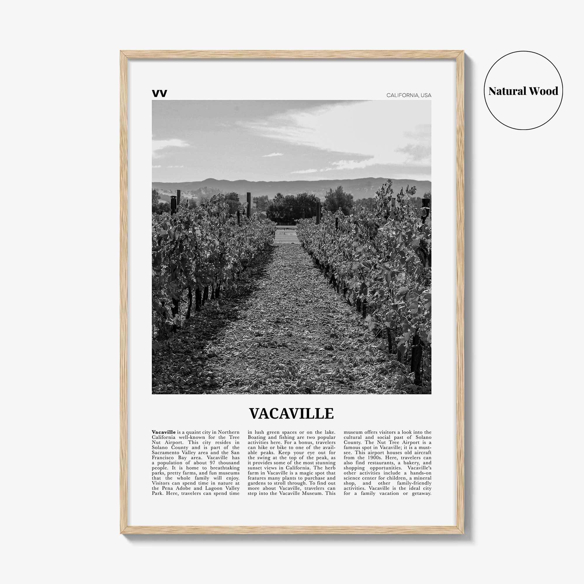 Vacaville Print Black and White, Vacaville Wall Art, Vacaville Poster, Vacaville Photo, Vacaville Wall Décor, Vacaville Map, California, USA