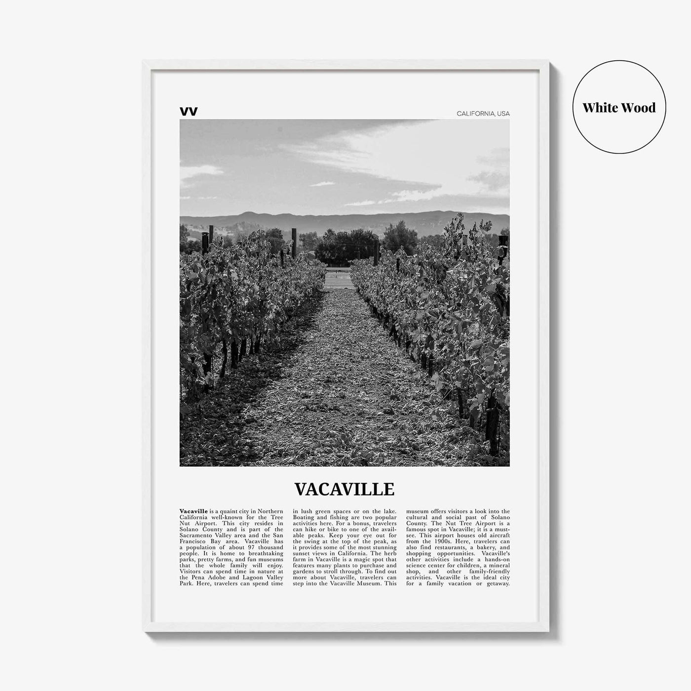 Vacaville Print Black and White, Vacaville Wall Art, Vacaville Poster, Vacaville Photo, Vacaville Wall Décor, Vacaville Map, California, USA