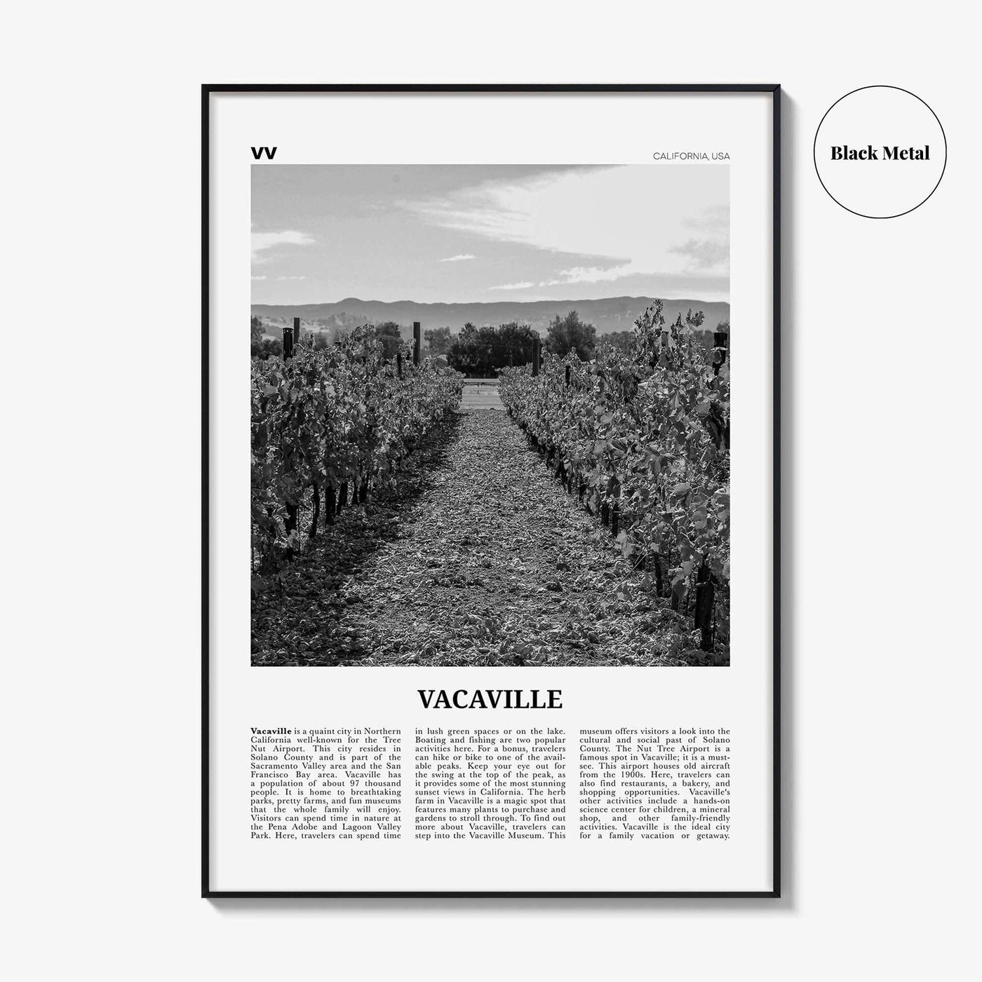 Vacaville Print Black and White, Vacaville Wall Art, Vacaville Poster, Vacaville Photo, Vacaville Wall Décor, Vacaville Map, California, USA