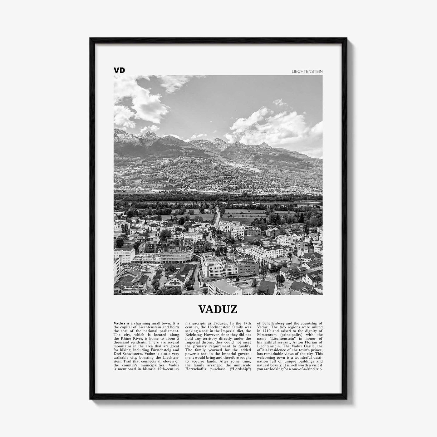 Vaduz Print Black and White, Vaduz Wall Art, Vaduz Poster, Vaduz Photo, Vaduz Wall Décor, Liechtenstein, Oberland, Ebenholz, Mühleholz