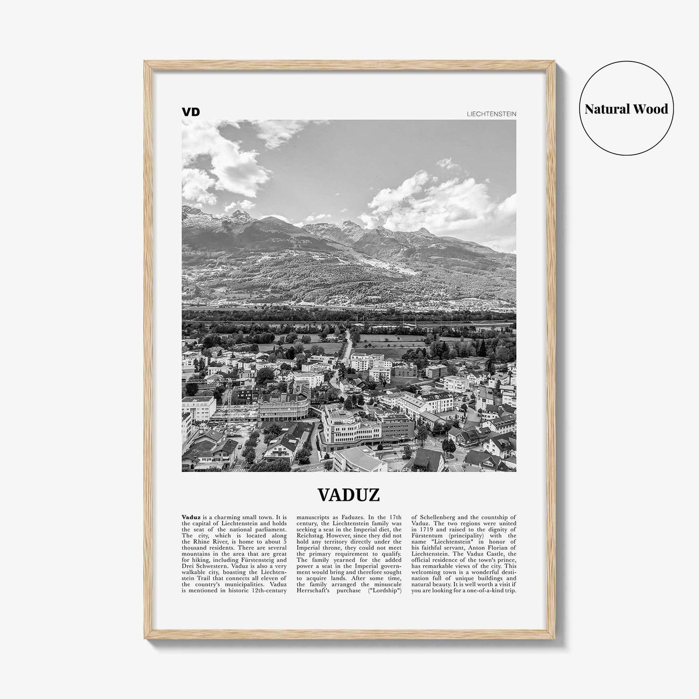 Vaduz Print Black and White, Vaduz Wall Art, Vaduz Poster, Vaduz Photo, Vaduz Wall Décor, Liechtenstein, Oberland, Ebenholz, Mühleholz
