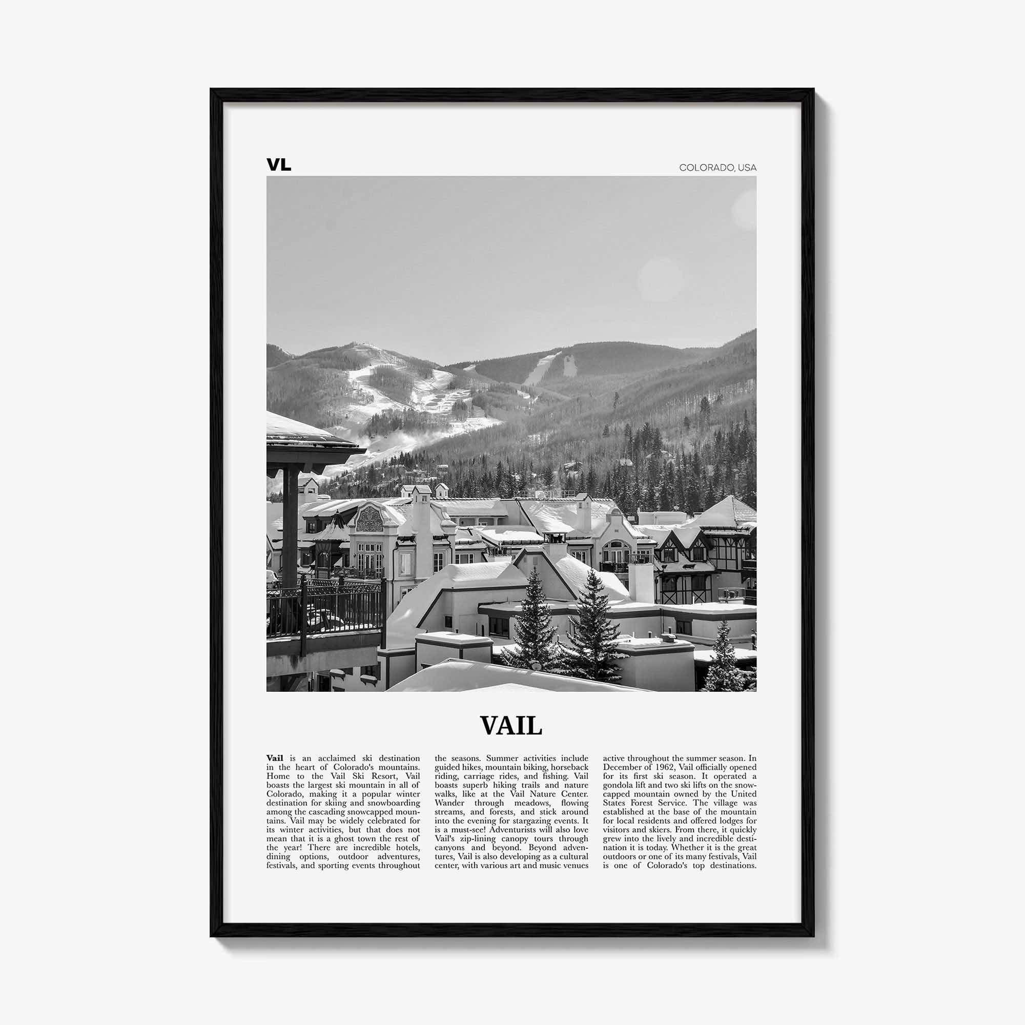 Vail Print Black and White, Vail Wall Art, Vail Poster, Vail Photo, Vail Wall Décor, Colorado, USA, United States, North America