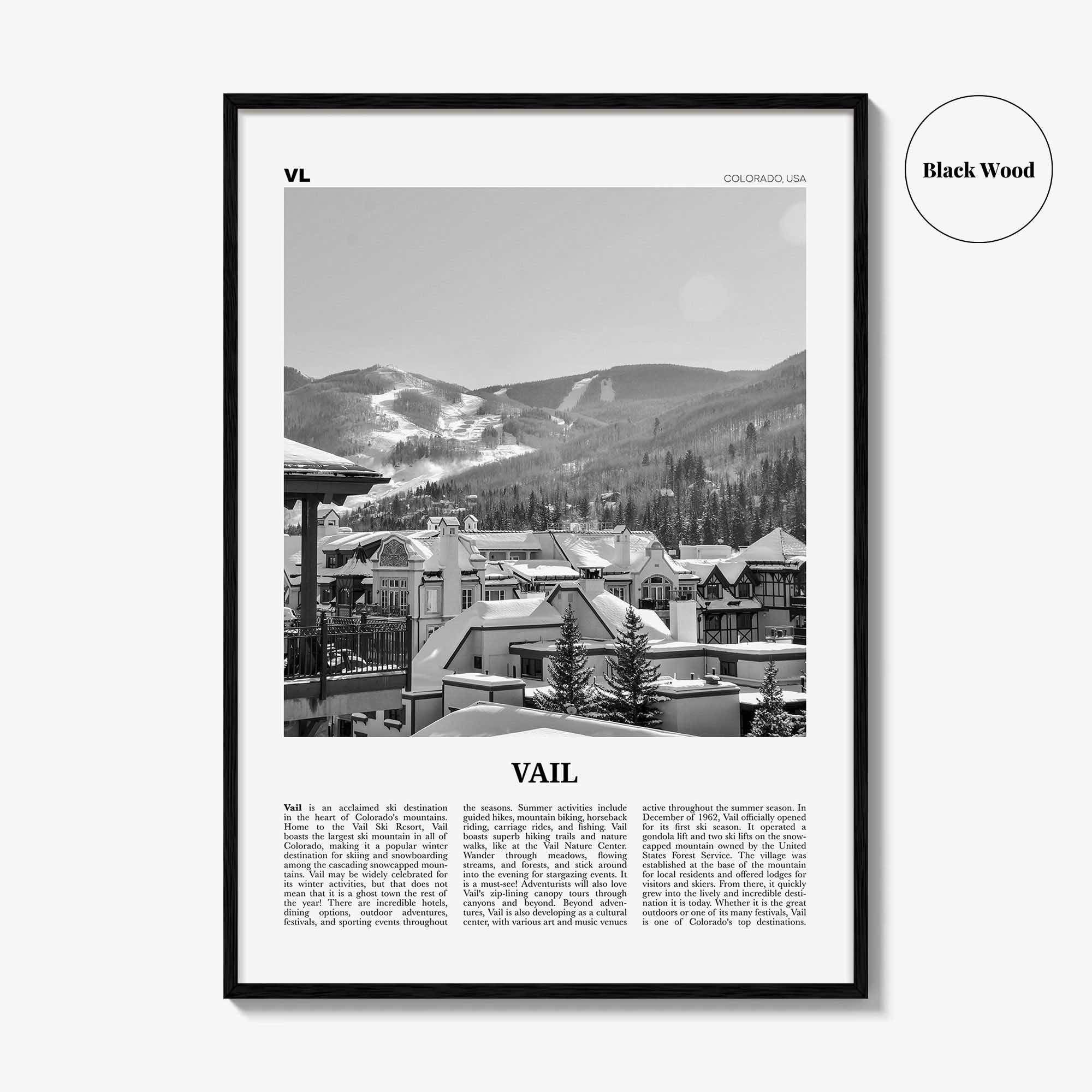 Vail Print Black and White, Vail Wall Art, Vail Poster, Vail Photo, Vail Wall Décor, Colorado, USA, United States, North America