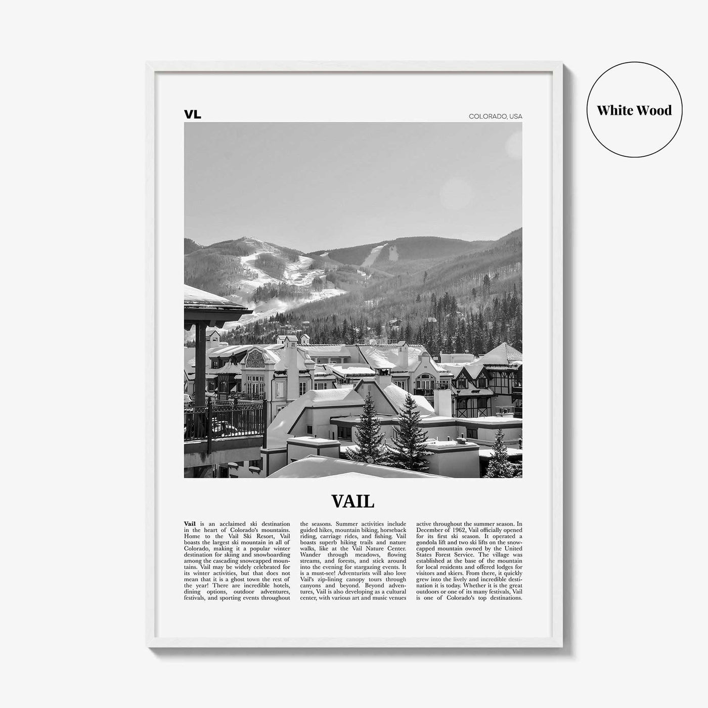 Vail Print Black and White, Vail Wall Art, Vail Poster, Vail Photo, Vail Wall Décor, Colorado, USA, United States, North America