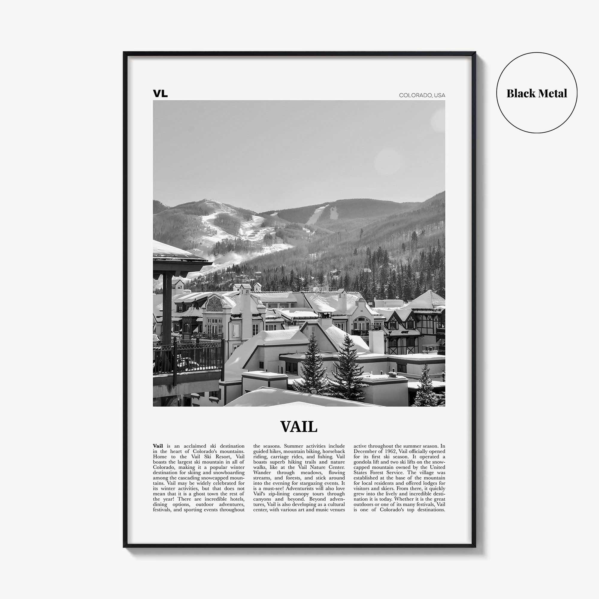 Vail Print Black and White, Vail Wall Art, Vail Poster, Vail Photo, Vail Wall Décor, Colorado, USA, United States, North America