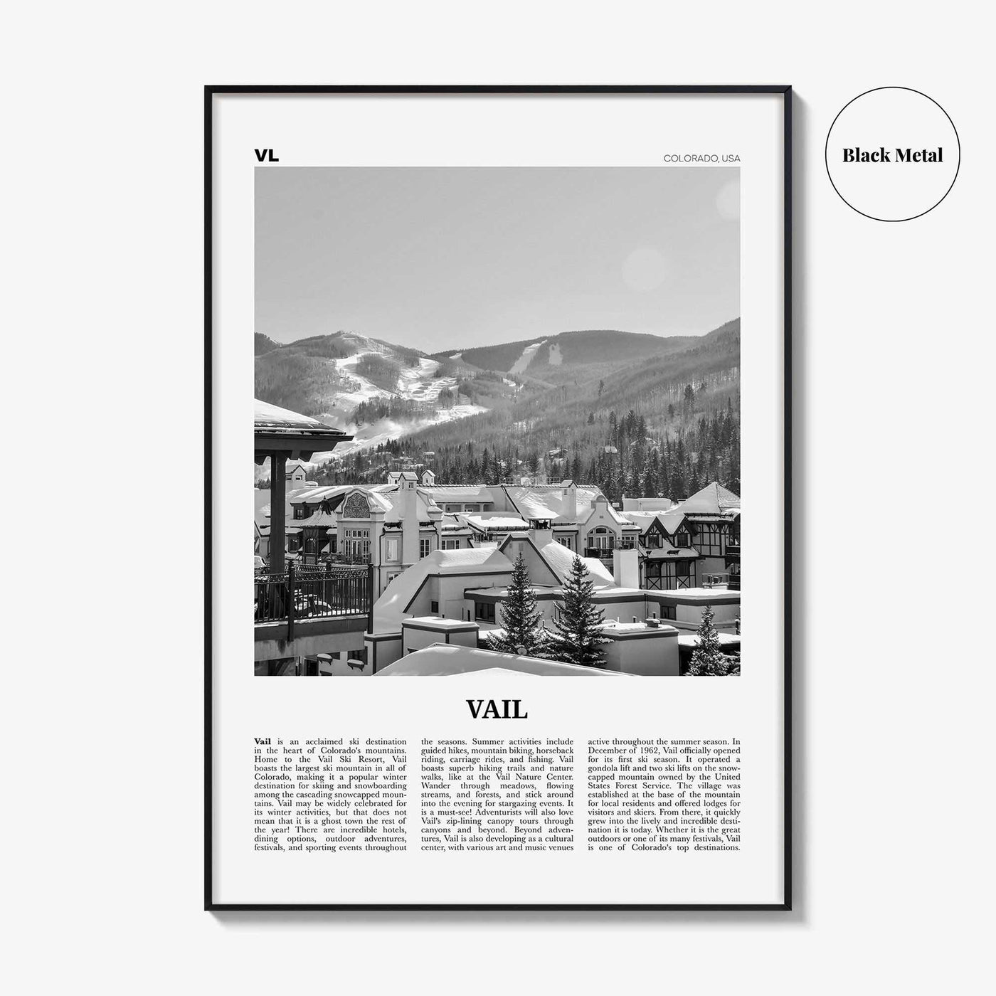 Vail Print Black and White, Vail Wall Art, Vail Poster, Vail Photo, Vail Wall Décor, Colorado, USA, United States, North America