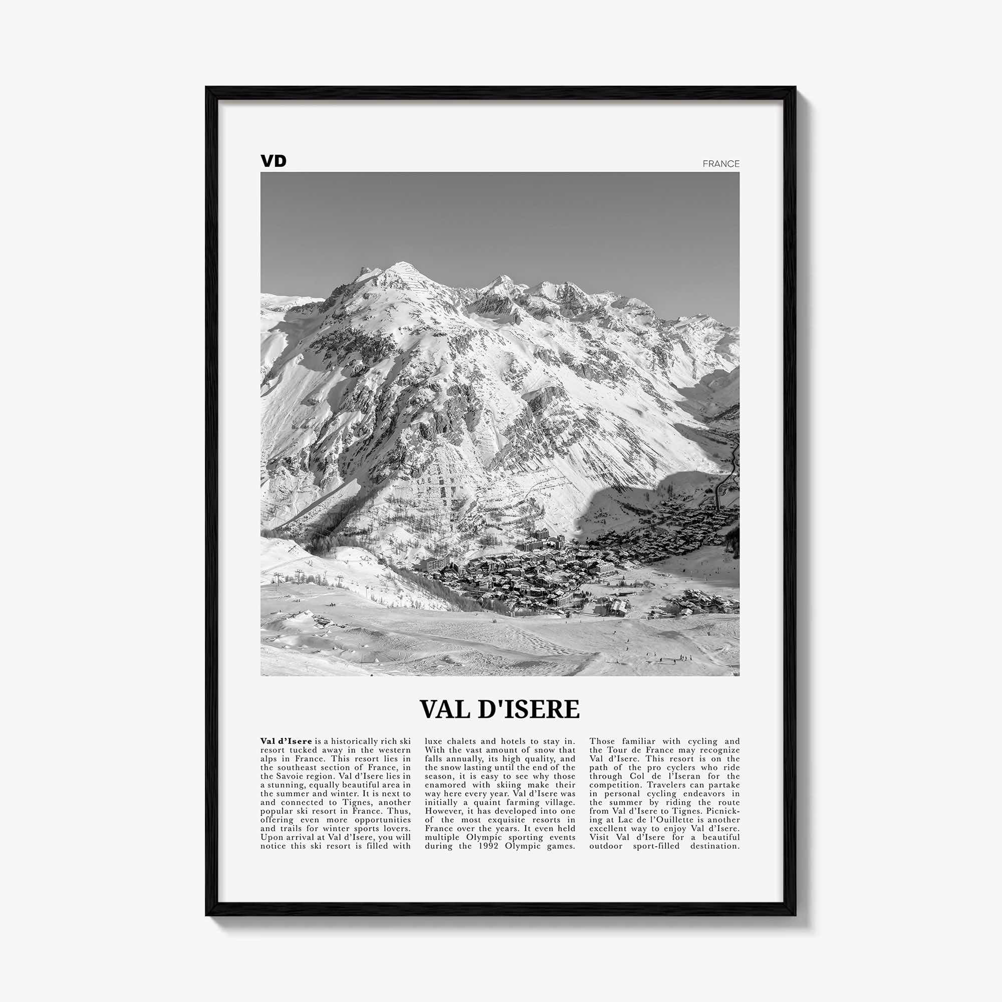 Val d'Isere Print Black and White, Val d'Isere Wall Art, Val d'Isere Poster, Val d'Isere Photo, Val d'Isere Décor, Val d'Isere Map, France