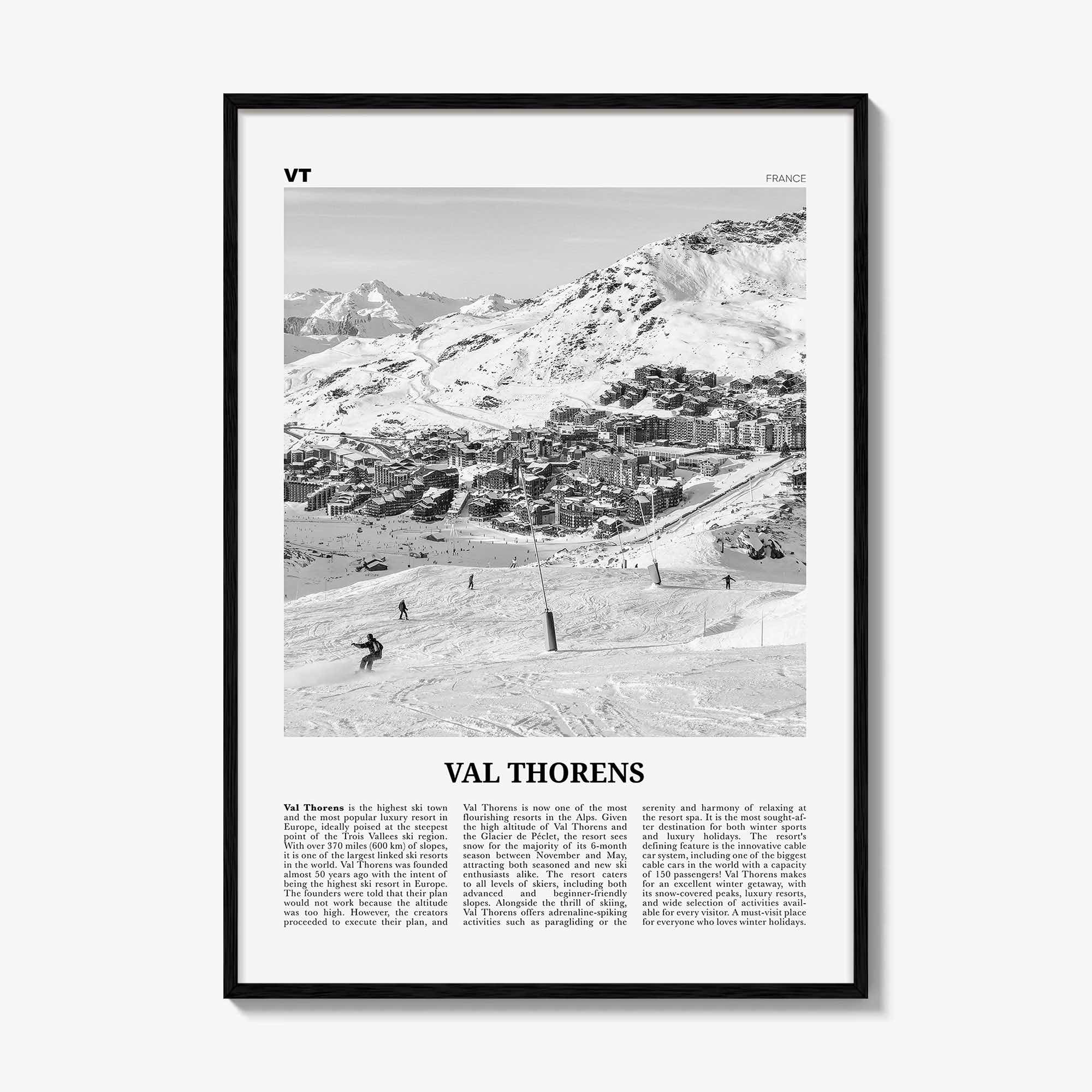 Val Thorens Print Black and White, Val Thorens Wall Art, Val Thorens Poster, Val Thorens Photo, Val Thorens Wall Décor, Savoie, France