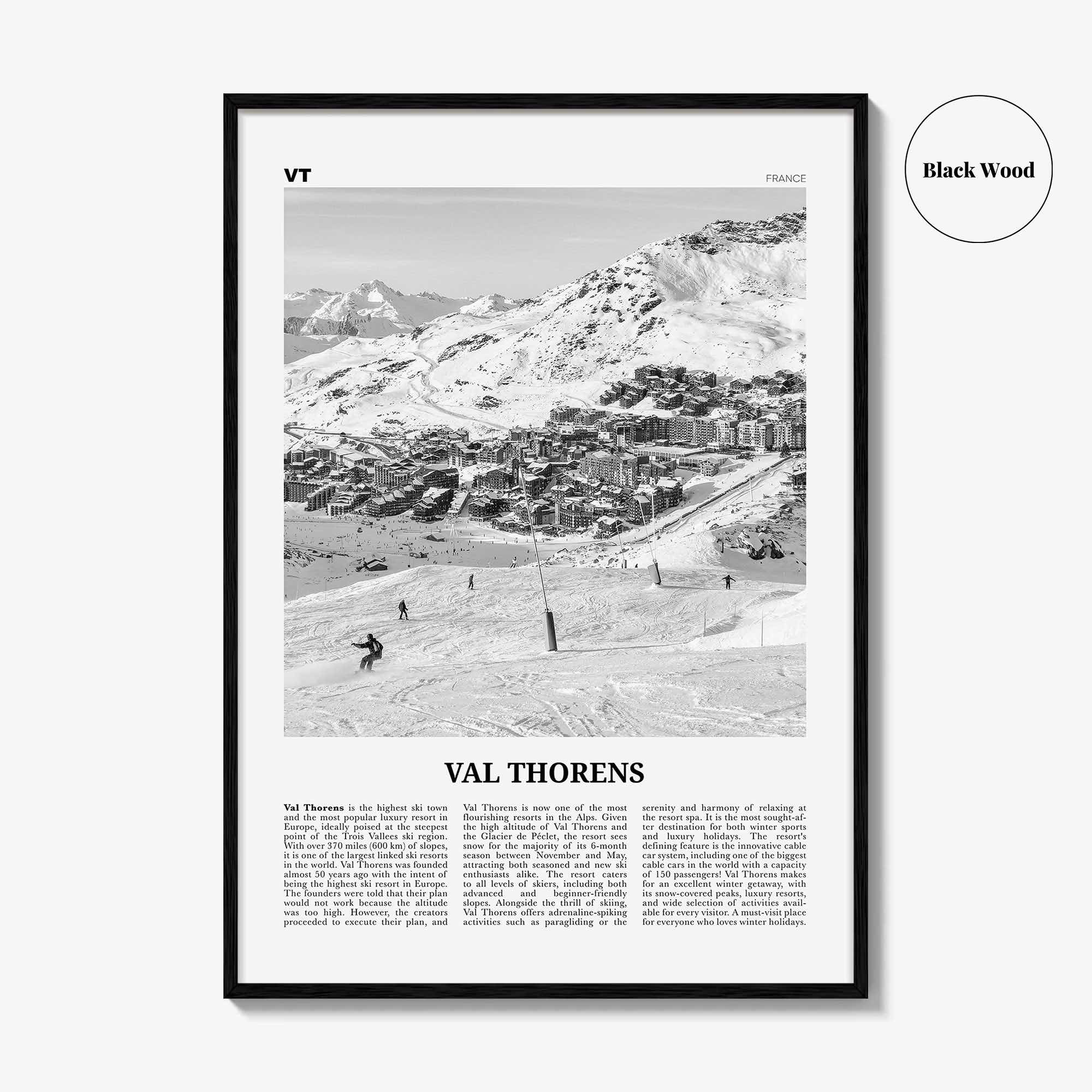Val Thorens Print Black and White, Val Thorens Wall Art, Val Thorens Poster, Val Thorens Photo, Val Thorens Wall Décor, Savoie, France