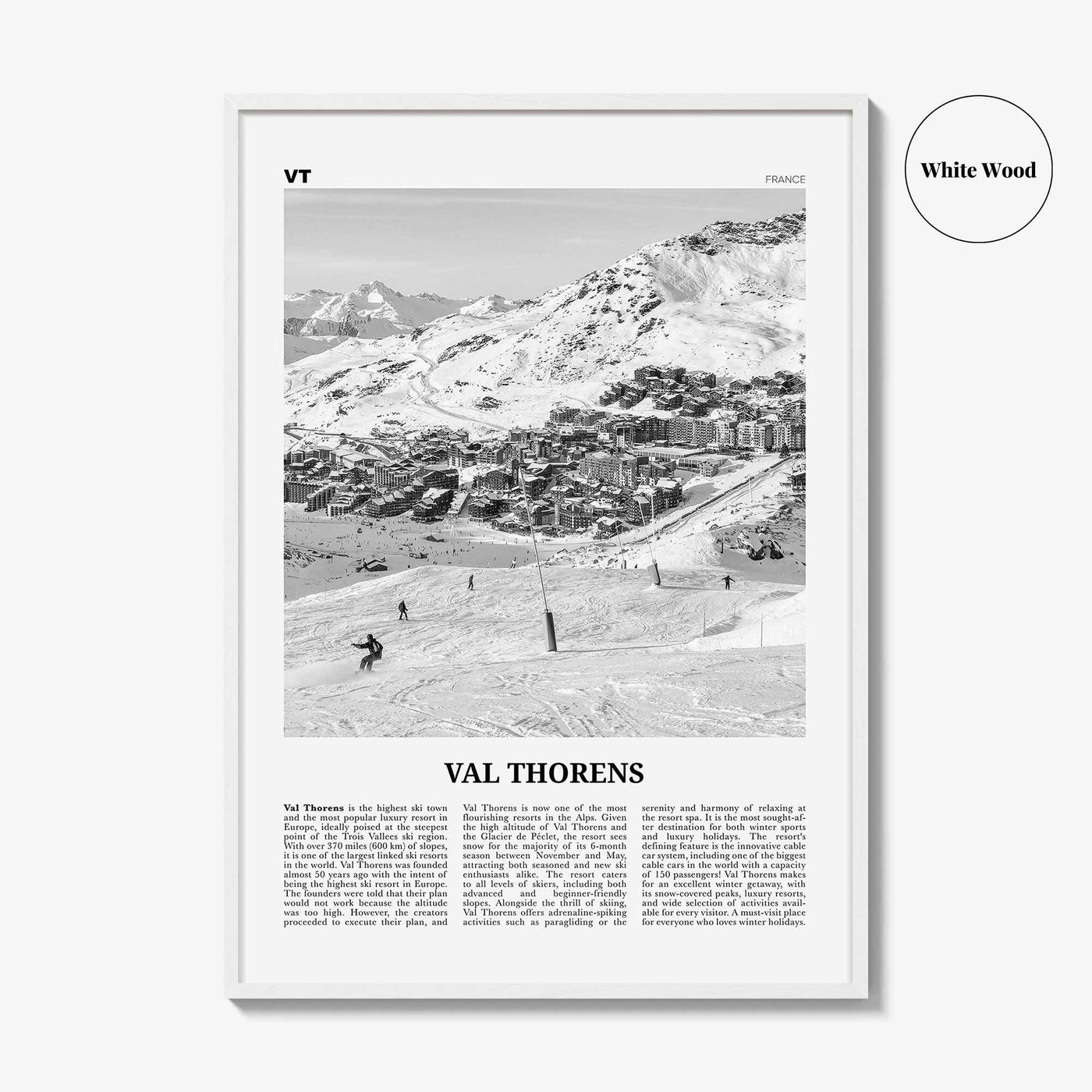 Val Thorens Print Black and White, Val Thorens Wall Art, Val Thorens Poster, Val Thorens Photo, Val Thorens Wall Décor, Savoie, France