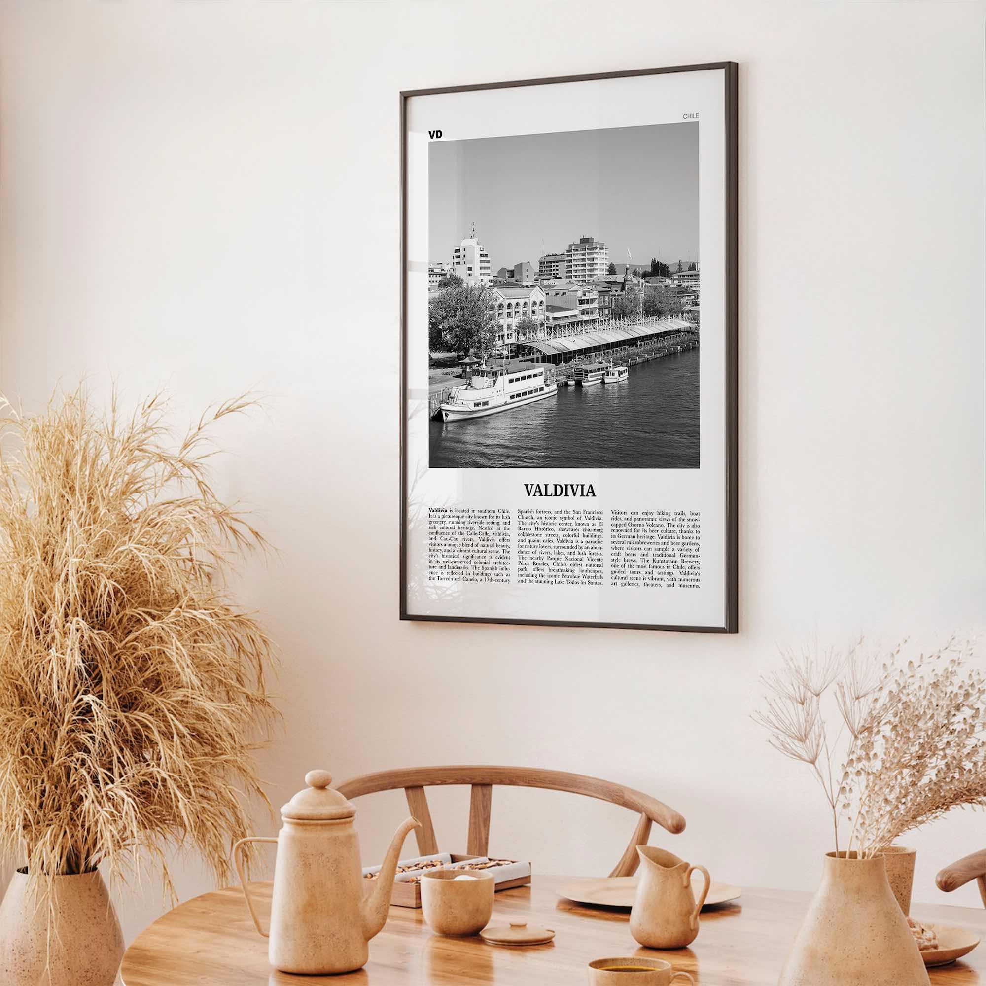 Valdivia Print Black and White, Valdivia Wall Art, Valdivia Poster, Valdivia Photo, Valdivia Wall Décor, Valdivia Map, Chile