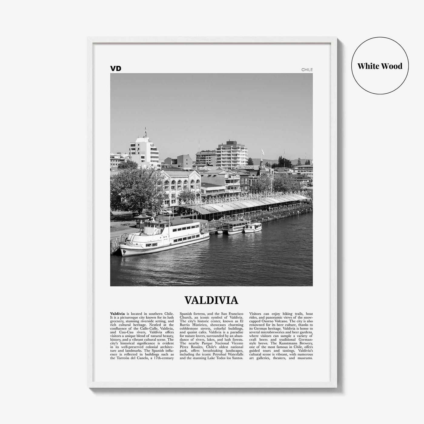 Valdivia Print Black and White, Valdivia Wall Art, Valdivia Poster, Valdivia Photo, Valdivia Wall Décor, Valdivia Map, Chile