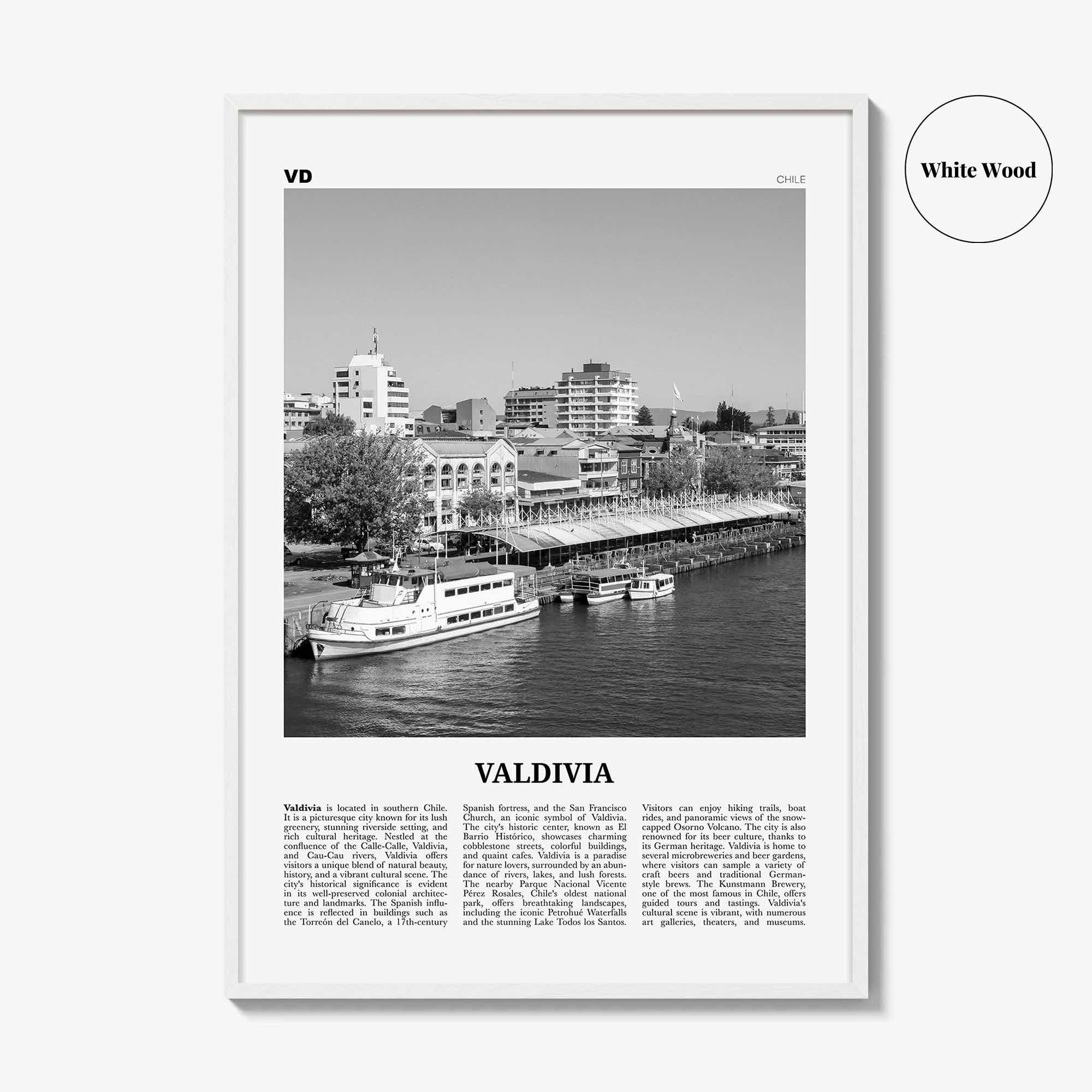 Valdivia Print Black and White, Valdivia Wall Art, Valdivia Poster, Valdivia Photo, Valdivia Wall Décor, Valdivia Map, Chile