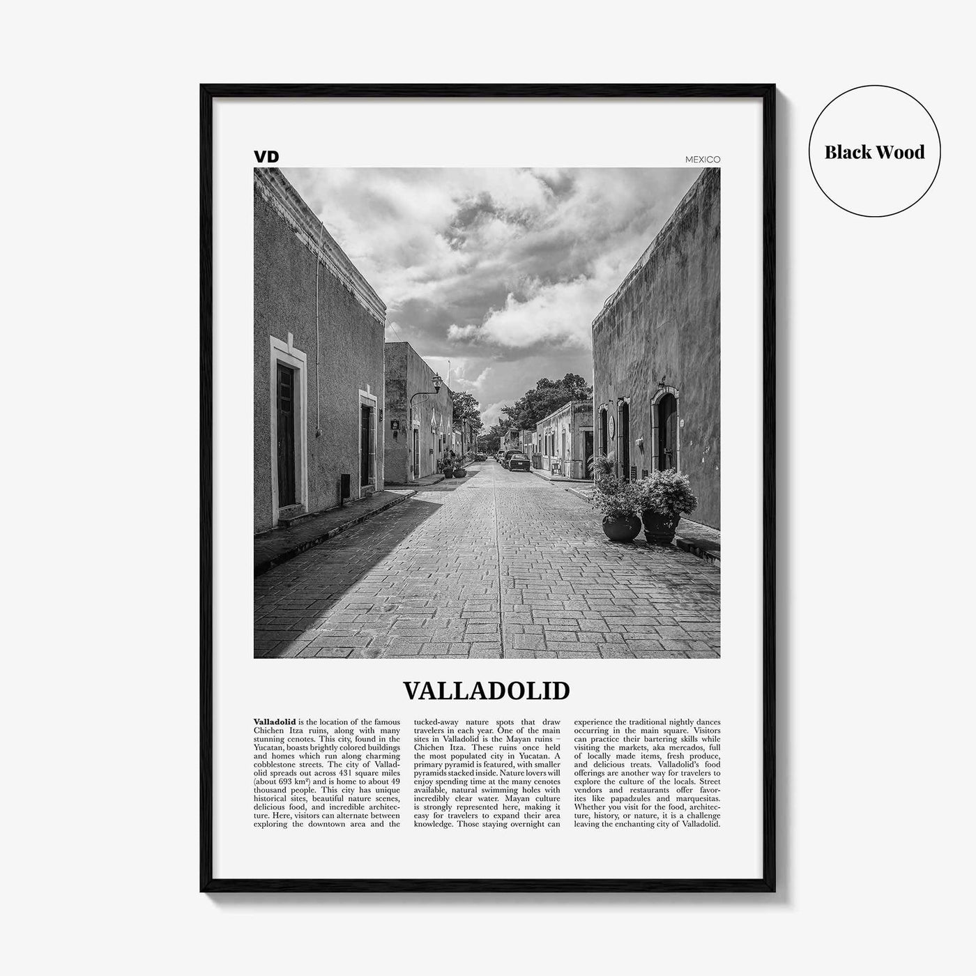 Valladolid Print Black and White Mexico, Valladolid Wall Art, Valladolid Poster, Valladolid Photo, Valladolid Wall Décor, Valladolid Map
