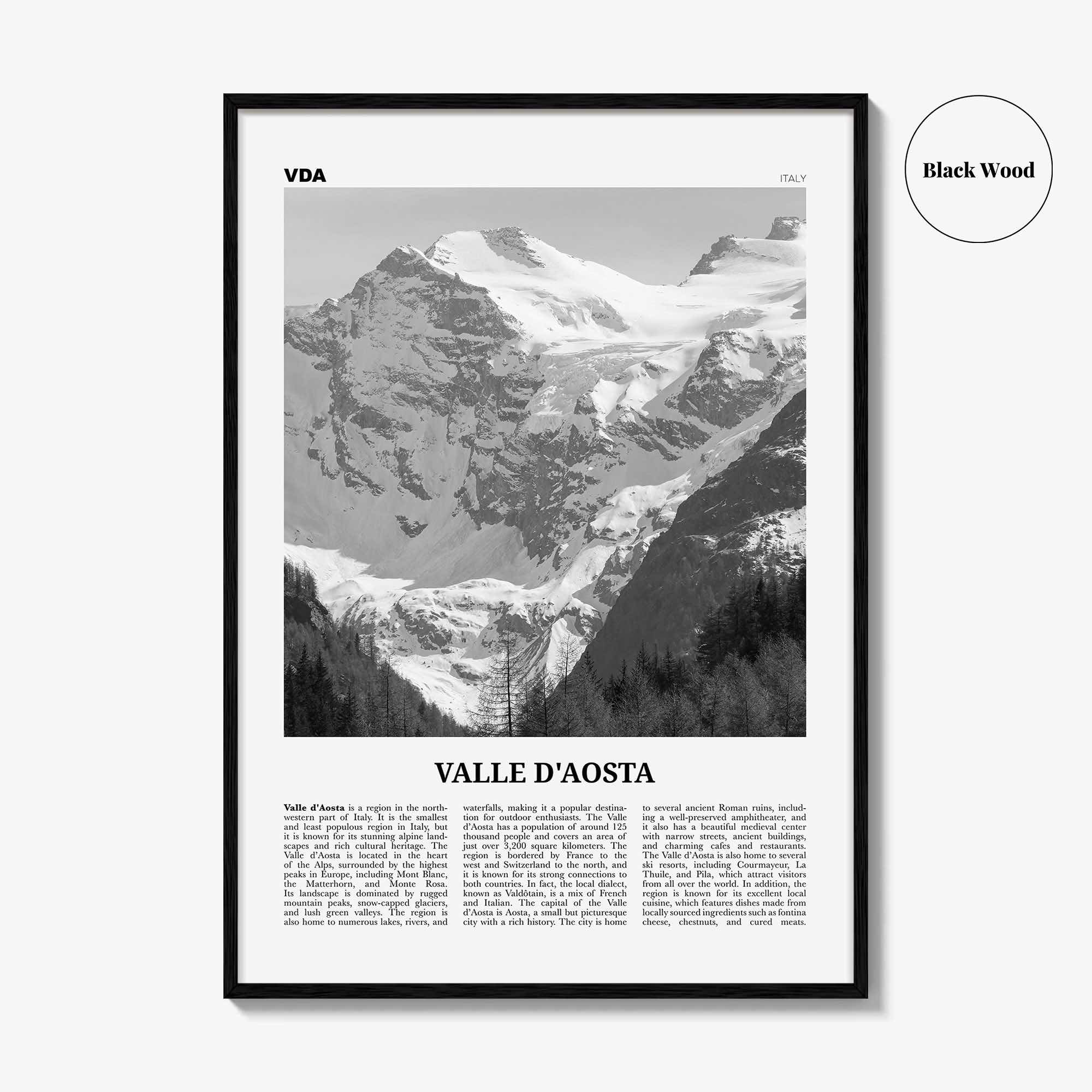 Valle d’Aosta Print Black and White, Valle d’Aosta Art, Valle d’Aosta Poster, Valle d’Aosta Photo, Valle d’Aosta Décor, Valle d’Aosta Map