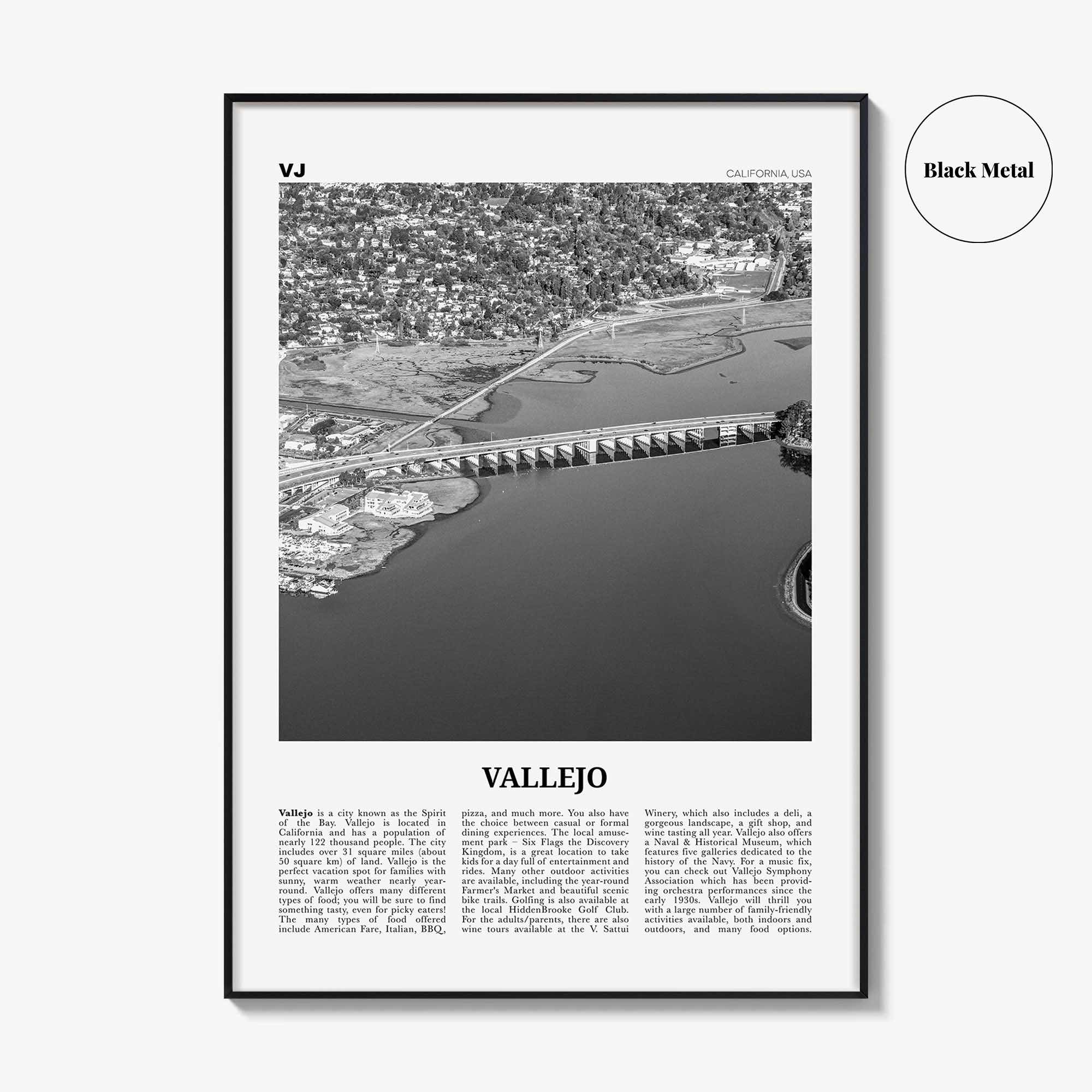 Vallejo Print Black and White, Vallejo Wall Art, Vallejo Poster, Vallejo Photo, Vallejo Wall Décor, California, USA, United States