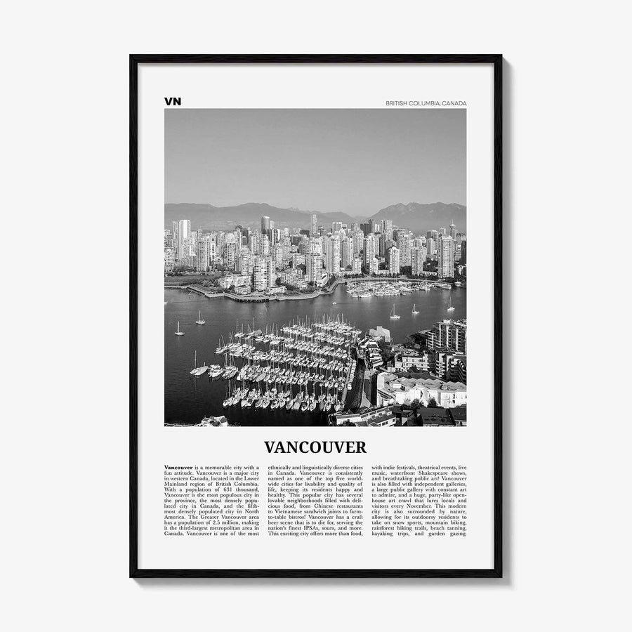 Vancouver Print Black and White Canada No 1, Vancouver Wall Art, Vancouver Poster, Vancouver Photo, British Columbia, North America