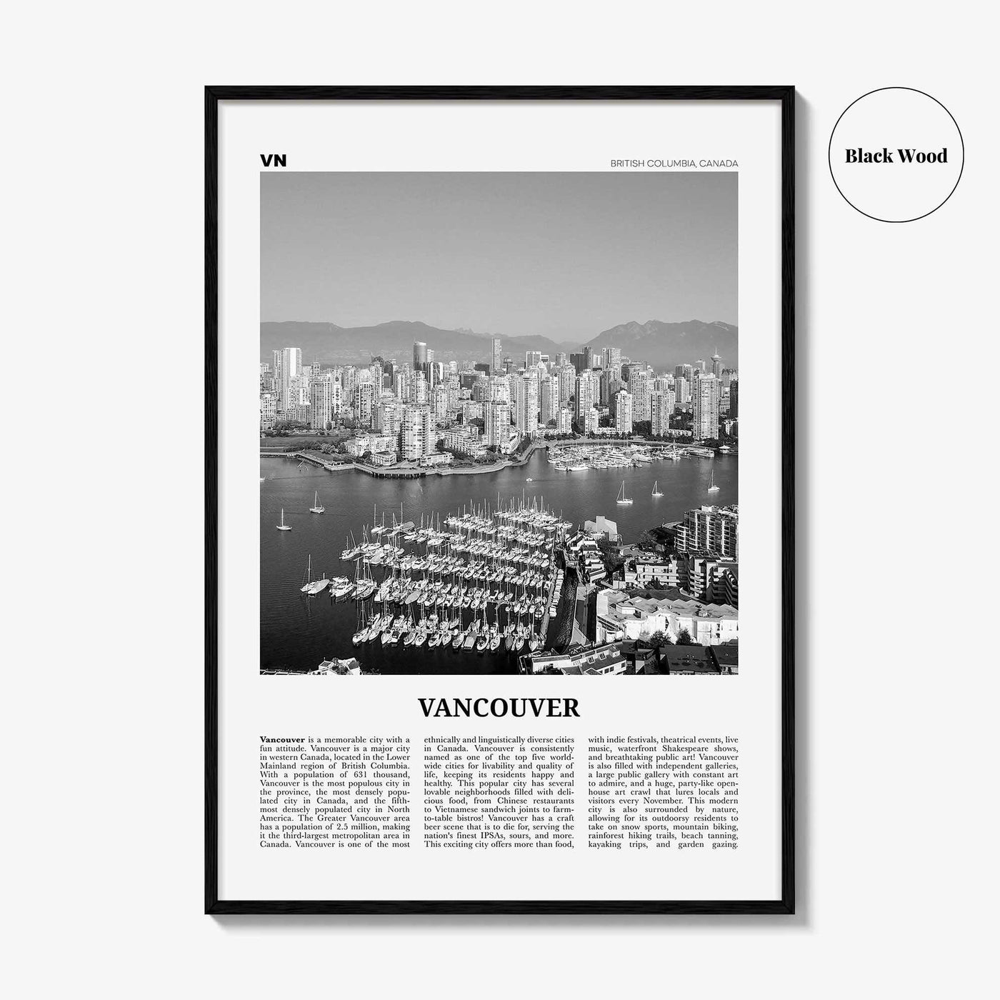 Vancouver Print Black and White Canada No 1, Vancouver Wall Art, Vancouver Poster, Vancouver Photo, British Columbia, North America