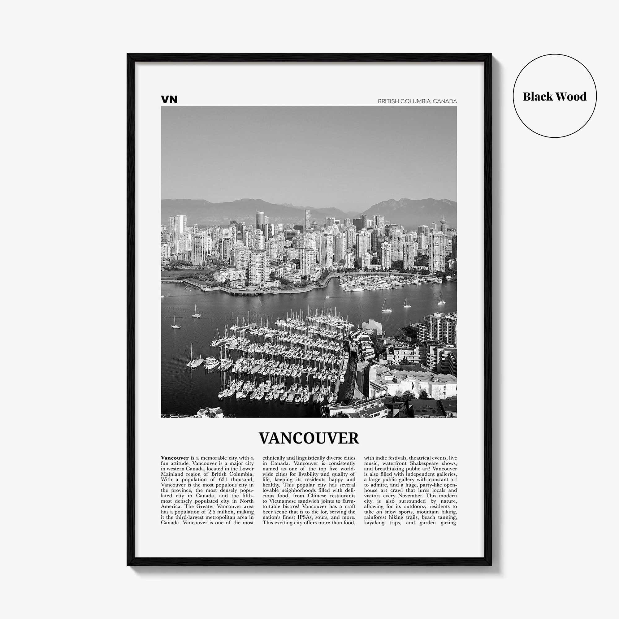Vancouver Print Black and White Canada No 1, Vancouver Wall Art, Vancouver Poster, Vancouver Photo, British Columbia, North America