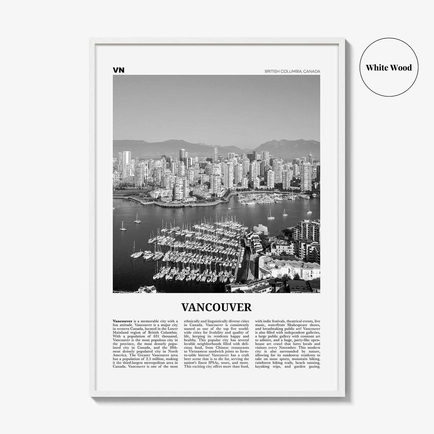 Vancouver Print Black and White Canada No 1, Vancouver Wall Art, Vancouver Poster, Vancouver Photo, British Columbia, North America
