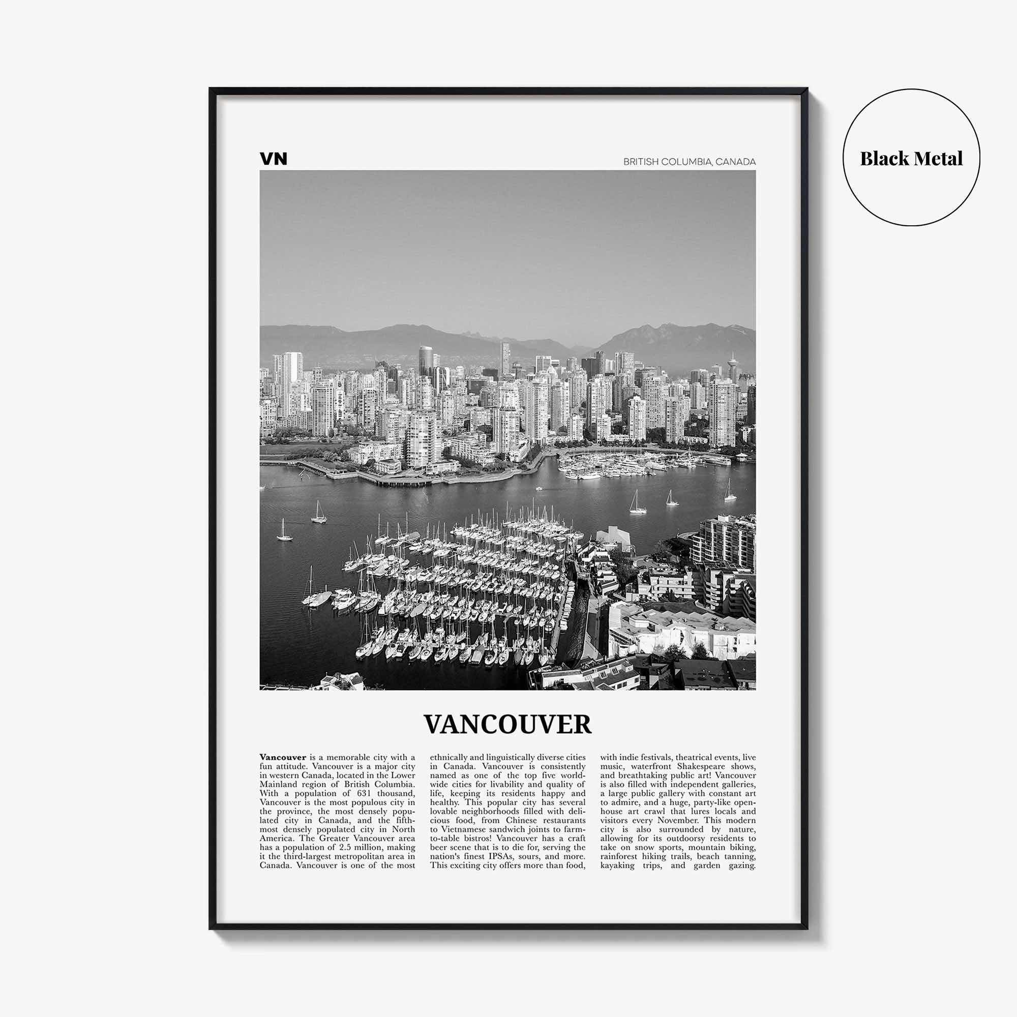 Vancouver Print Black and White Canada No 1, Vancouver Wall Art, Vancouver Poster, Vancouver Photo, British Columbia, North America