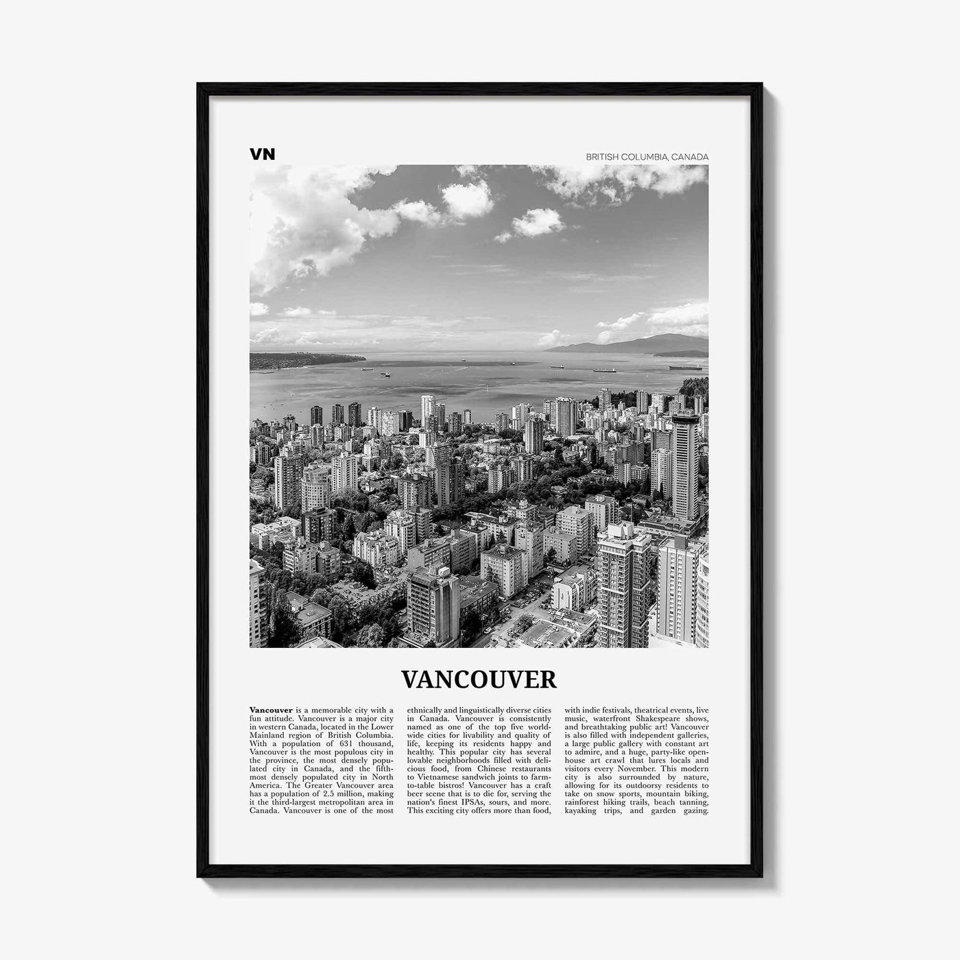 Vancouver Print Black and White Canada No 2, Vancouver Wall Art, Vancouver Poster, Vancouver Photo, British Columbia, North America