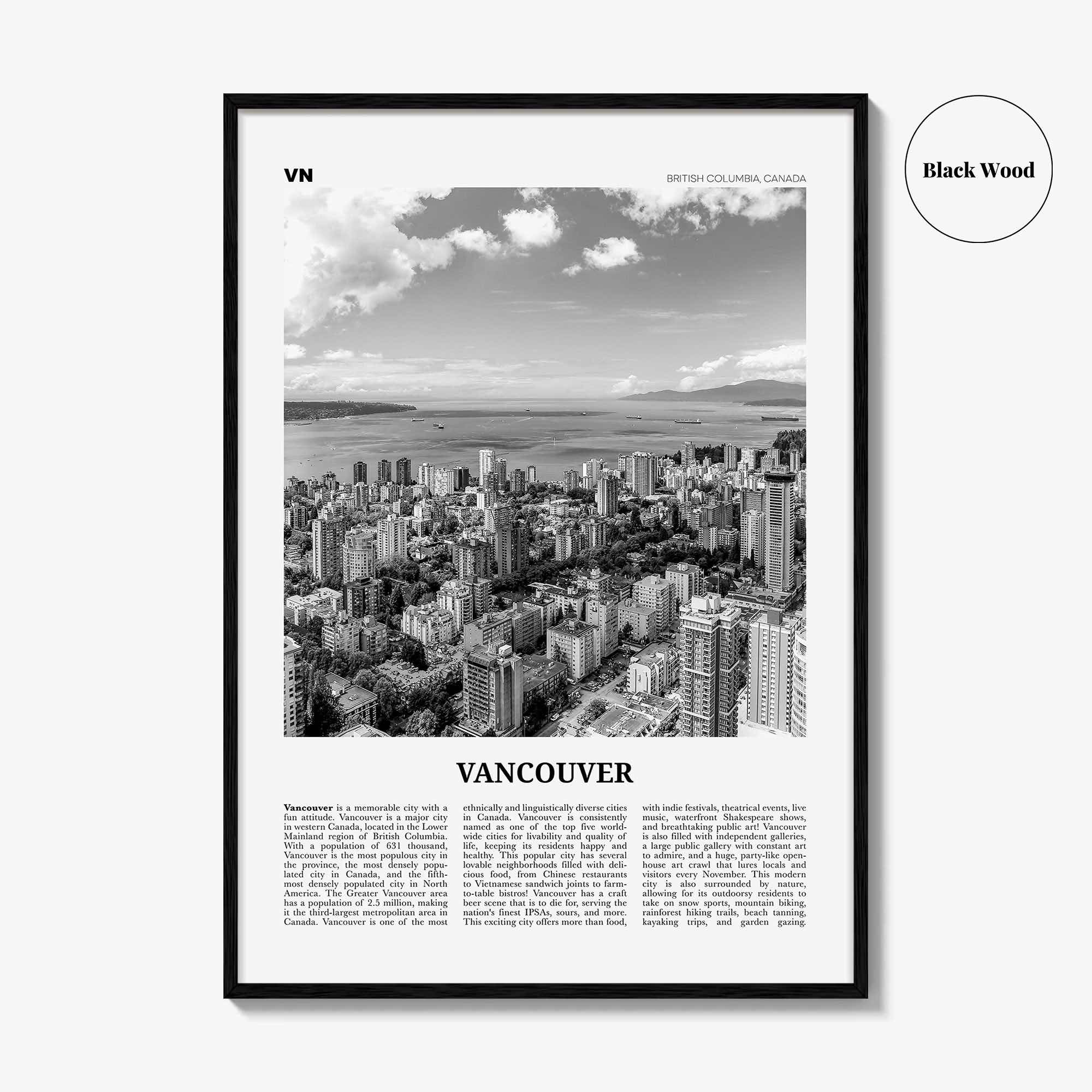 Vancouver Print Black and White Canada No 2, Vancouver Wall Art, Vancouver Poster, Vancouver Photo, British Columbia, North America