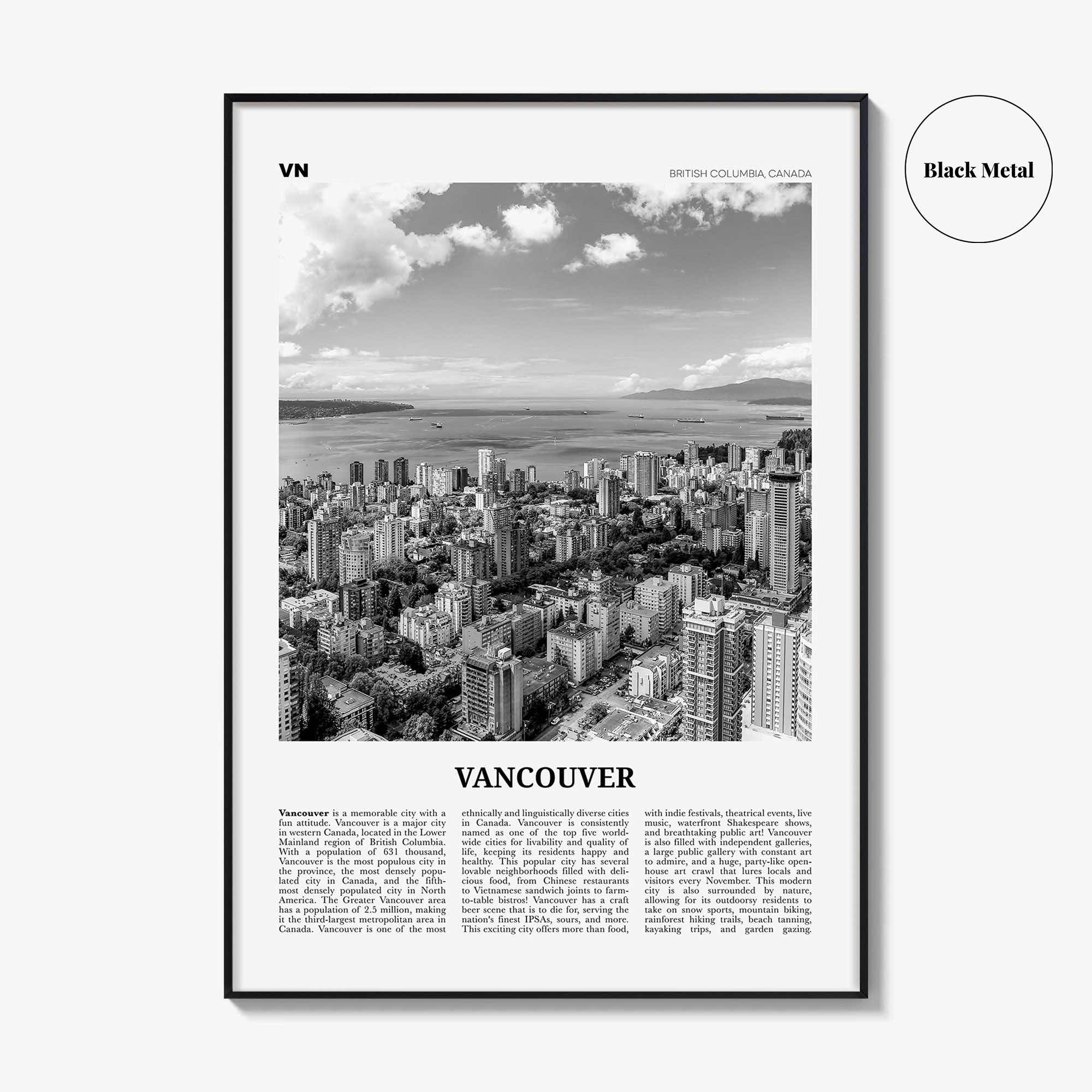 Vancouver Print Black and White Canada No 2, Vancouver Wall Art, Vancouver Poster, Vancouver Photo, British Columbia, North America