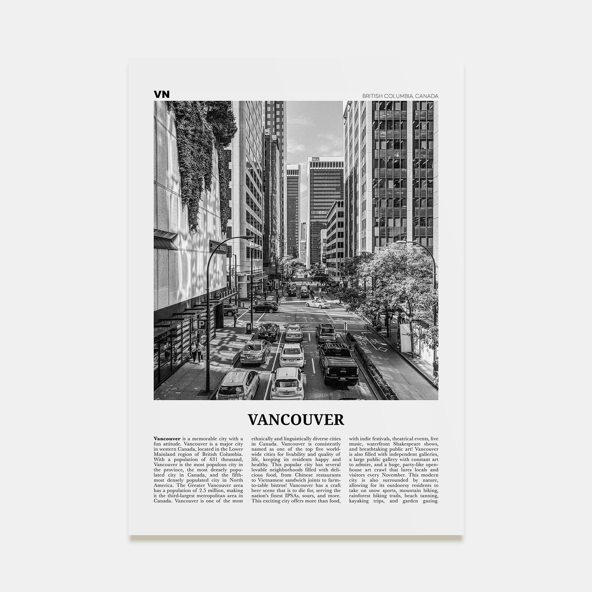 Vancouver, Canada Travel B&W No 3 Poster