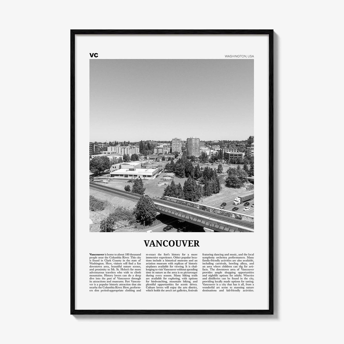 Vancouver Print Black and White Washington, Vancouver Wall Art, Vancouver Poster, Vancouver Photo, Vancouver Wall Décor, Vancouver Map, USA