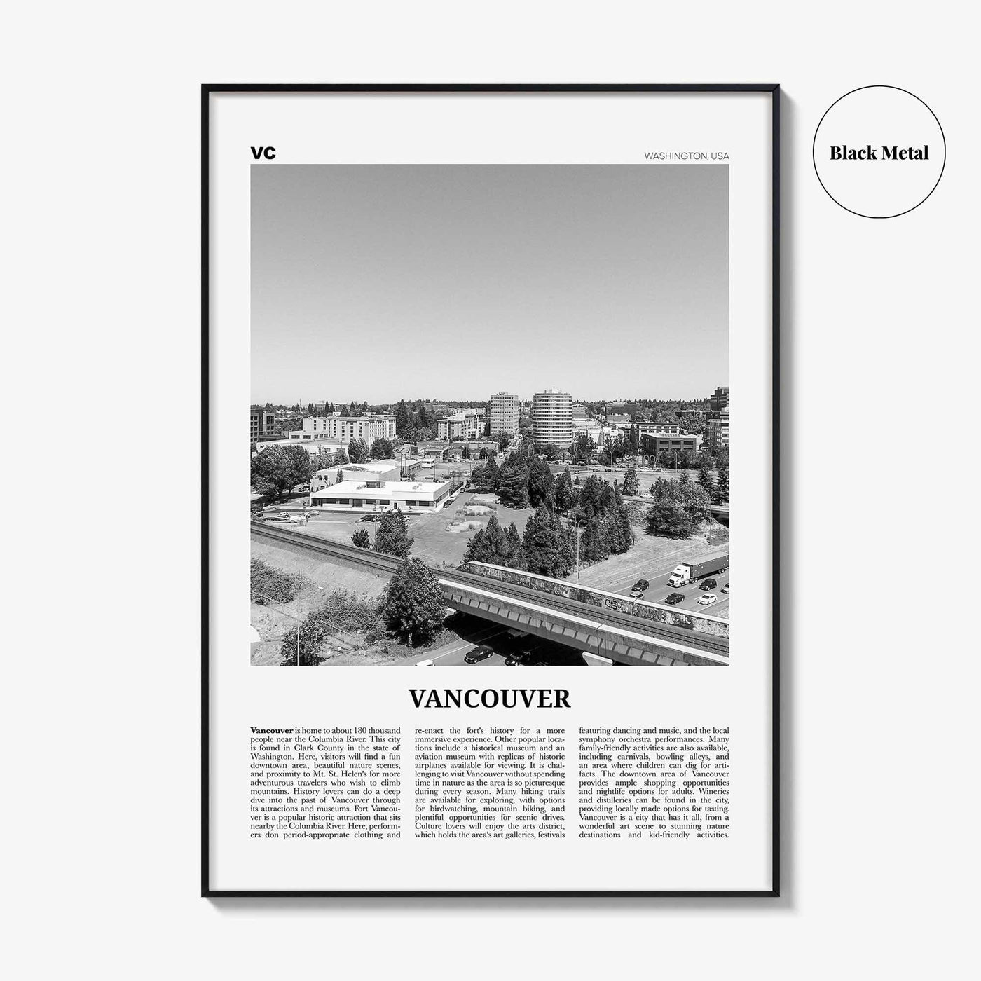 Vancouver Print Black and White Washington, Vancouver Wall Art, Vancouver Poster, Vancouver Photo, Vancouver Wall Décor, Vancouver Map, USA