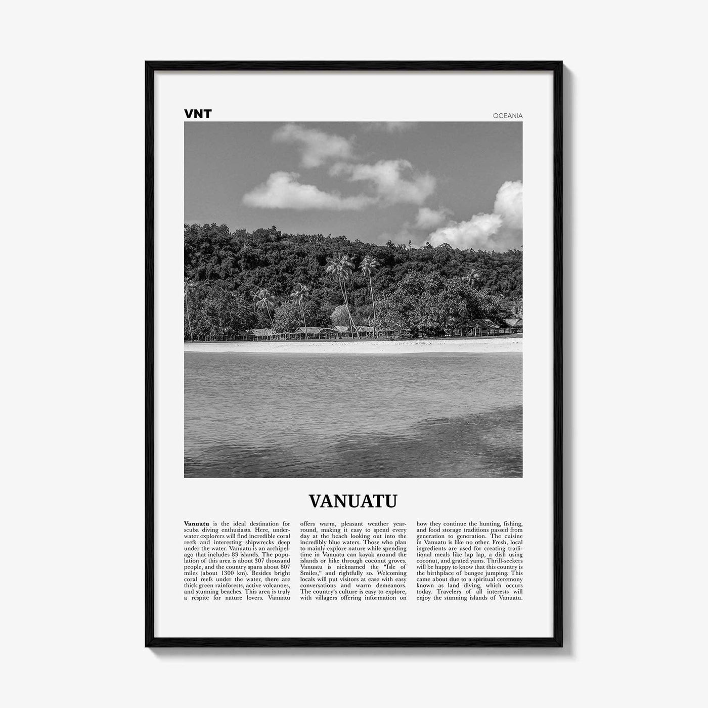 Vanuatu Print Black and White, Vanuatu Wall Art, Vanuatu Poster, Vanuatu Photo, Vanuatu Wall Décor, Vanuatu Map, Oceania
