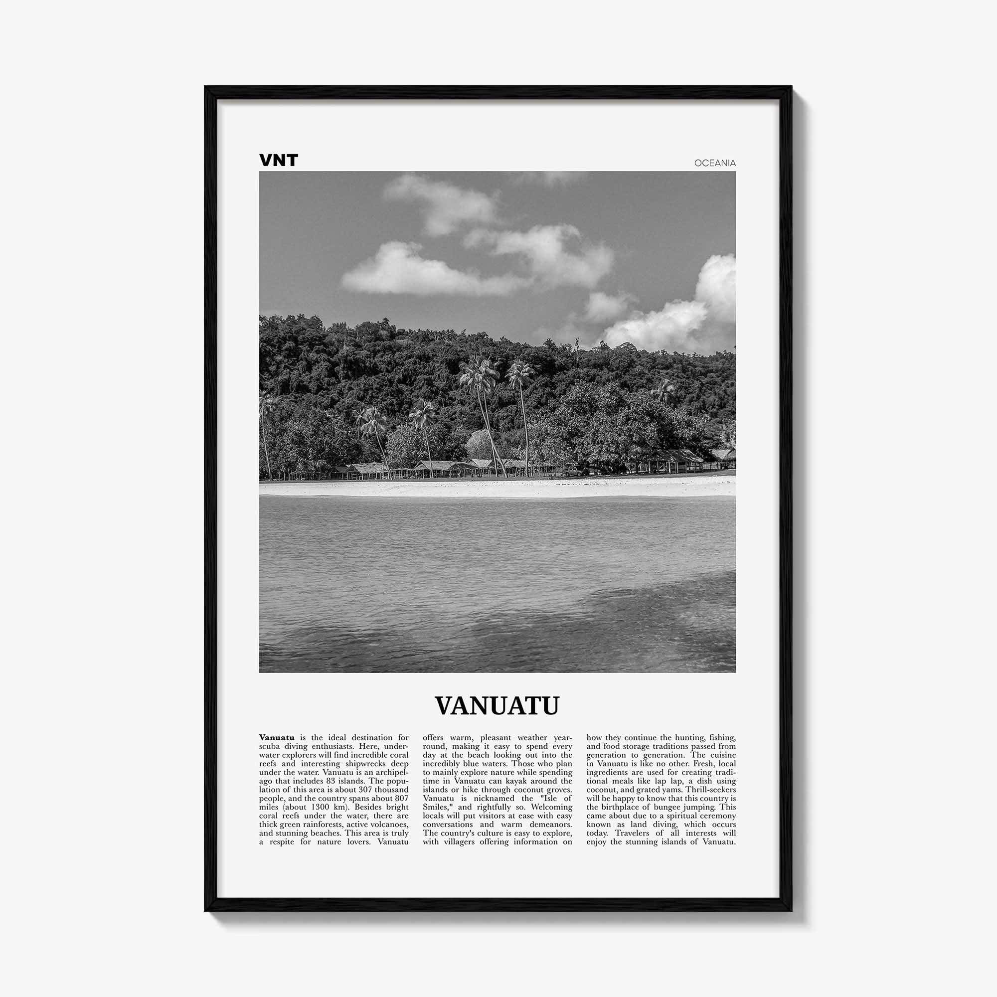 Vanuatu Print Black and White, Vanuatu Wall Art, Vanuatu Poster, Vanuatu Photo, Vanuatu Wall Décor, Vanuatu Map, Oceania