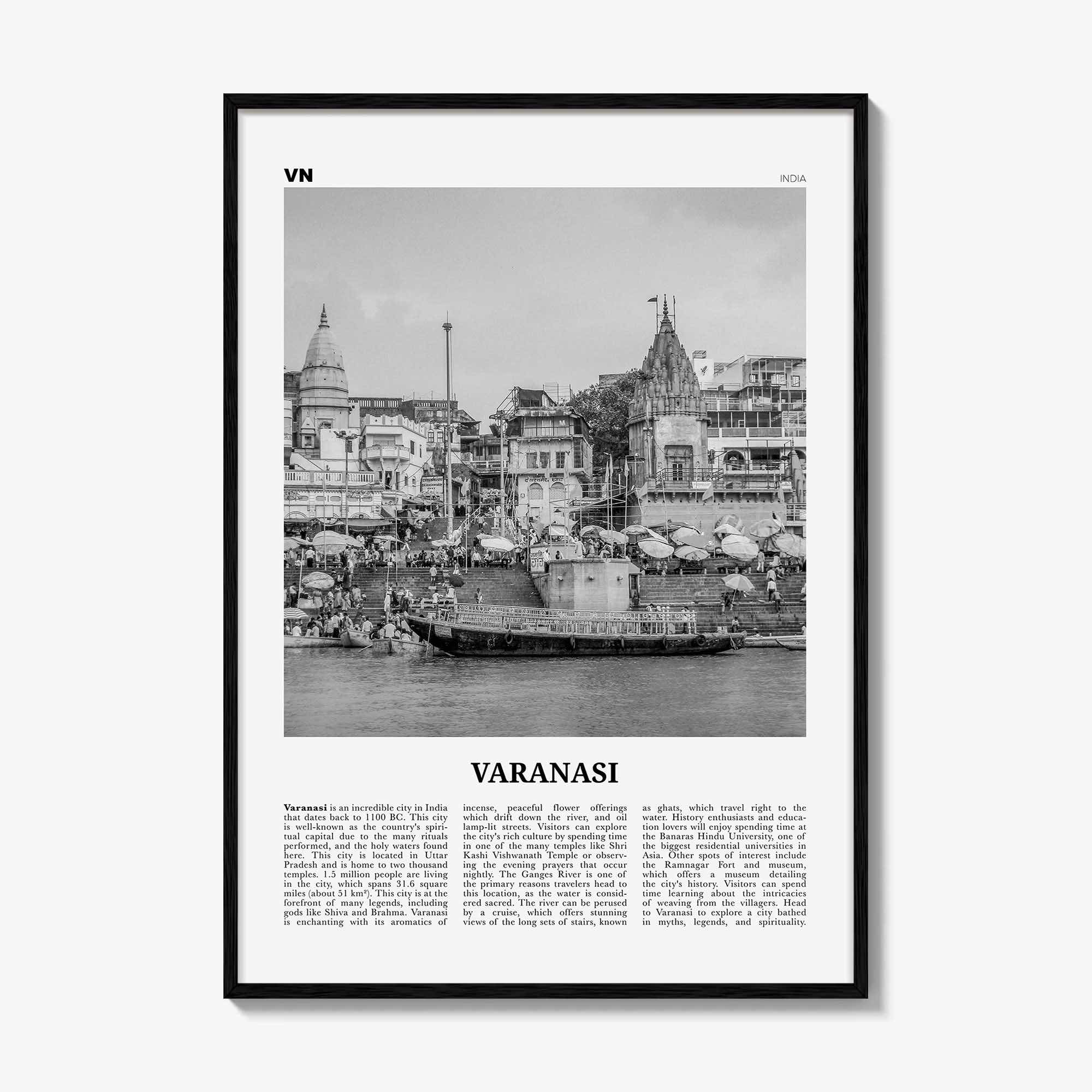 Varanasi Print Black and White, Varanasi Wall Art, Varanasi Poster, Varanasi Photo, Varanasi Wall Décor, Varanasi Map, India