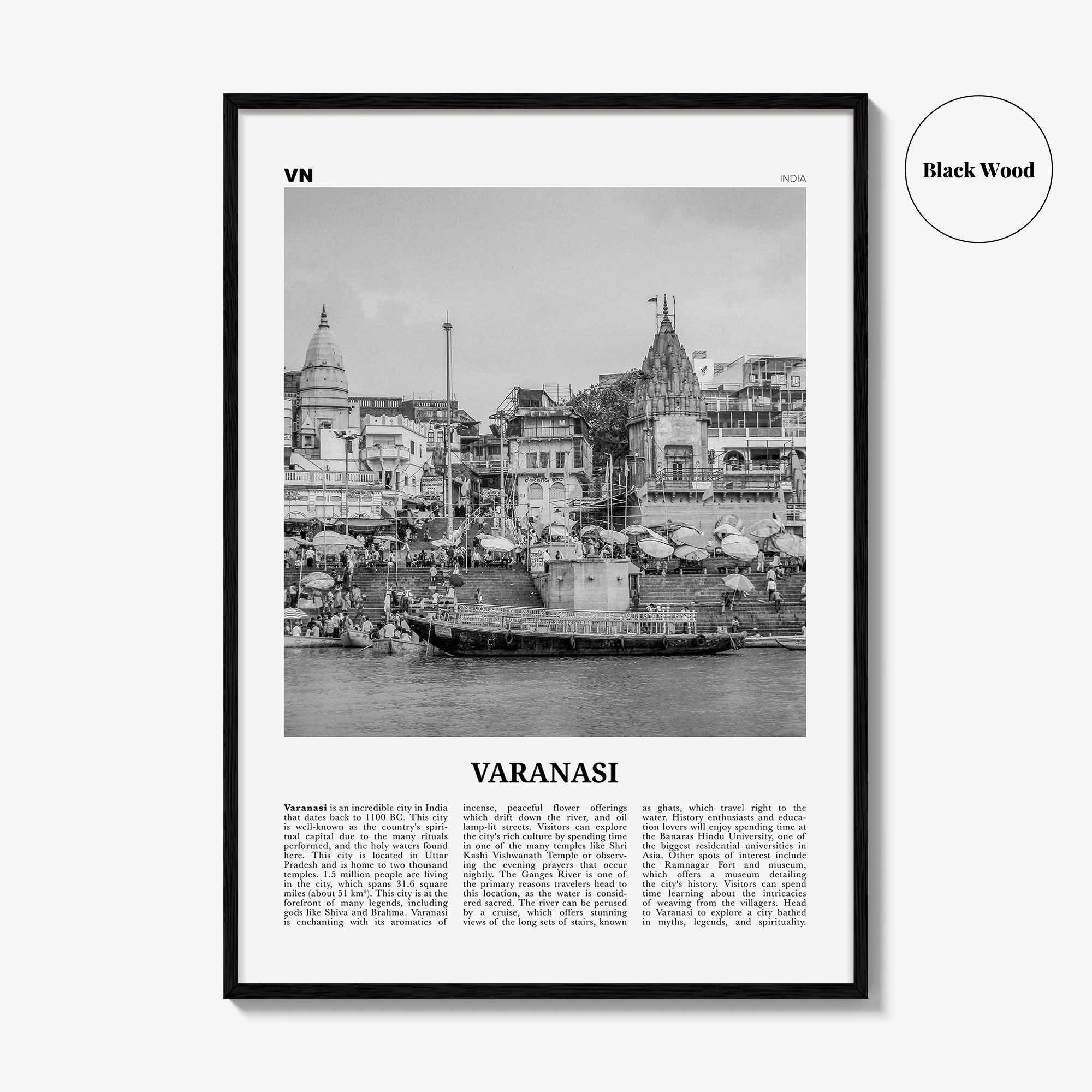 Varanasi Print Black and White, Varanasi Wall Art, Varanasi Poster, Varanasi Photo, Varanasi Wall Décor, Varanasi Map, India