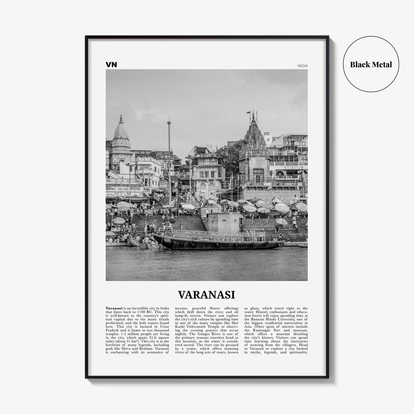 Varanasi Print Black and White, Varanasi Wall Art, Varanasi Poster, Varanasi Photo, Varanasi Wall Décor, Varanasi Map, India