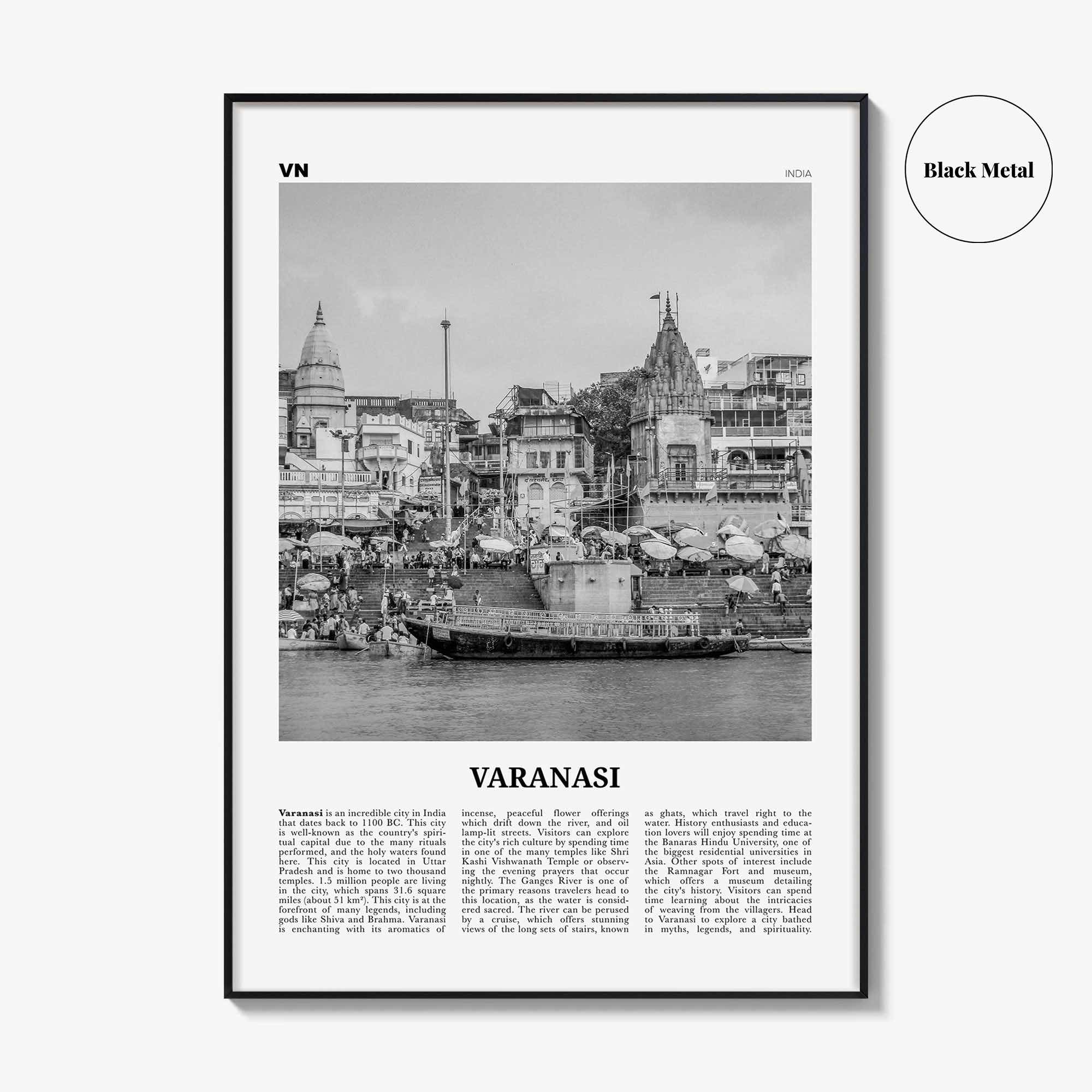 Varanasi Print Black and White, Varanasi Wall Art, Varanasi Poster, Varanasi Photo, Varanasi Wall Décor, Varanasi Map, India