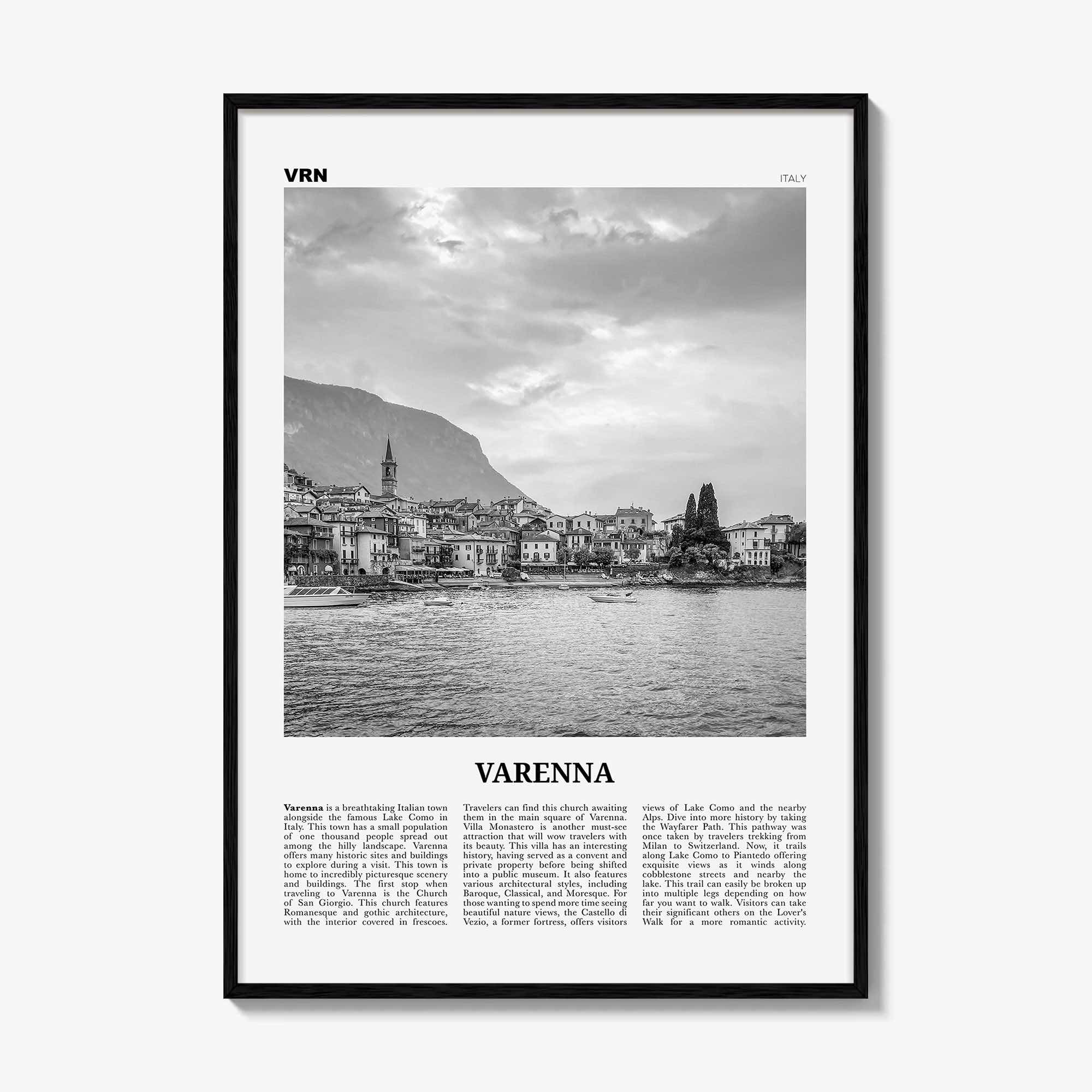 Varenna Print Black and White, Varenna Wall Art, Varenna Poster, Varenna Photo, Varenna Wall Décor, Varenna Map, Italy