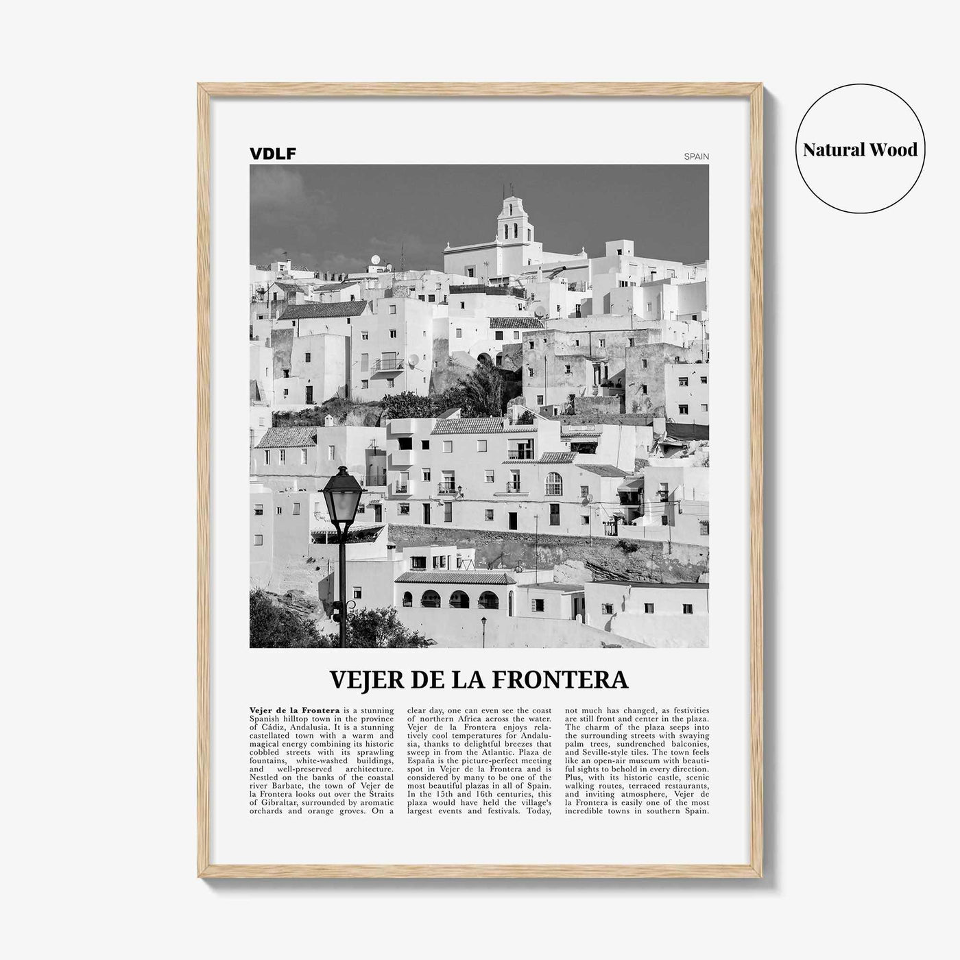 Vejer de la Frontera Print Black and White, Vejer de la Frontera Art, Vejer de la Frontera Poster, Vejer de la Frontera Photo, Décor, Map