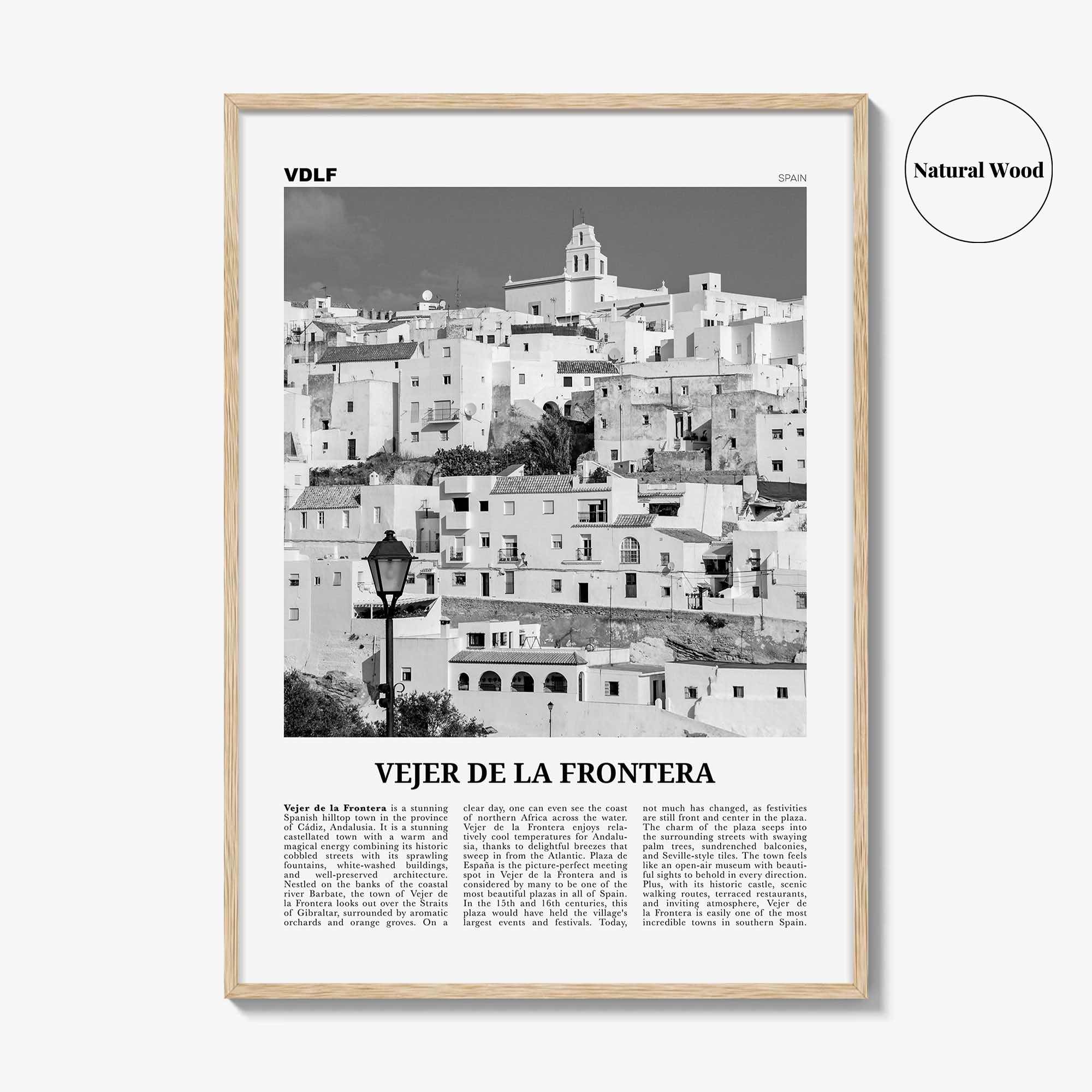 Vejer de la Frontera Print Black and White, Vejer de la Frontera Art, Vejer de la Frontera Poster, Vejer de la Frontera Photo, Décor, Map