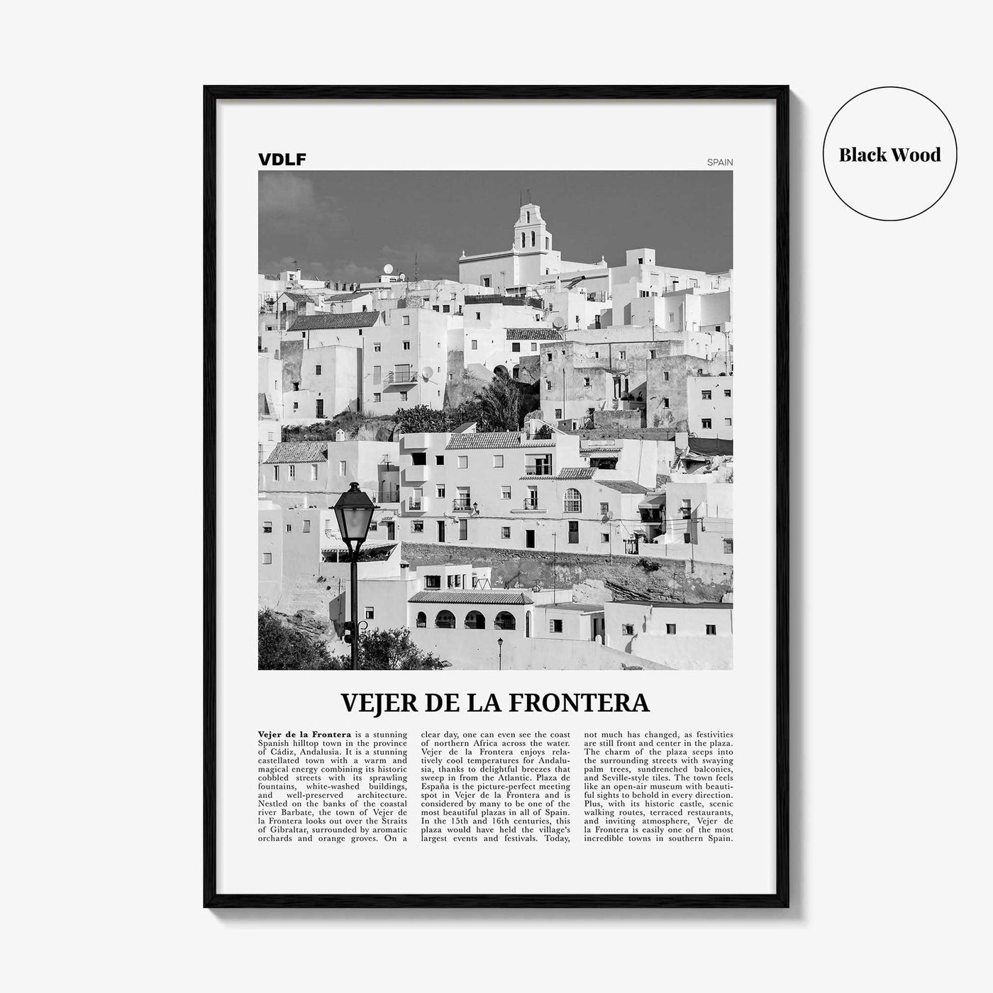 Vejer de la Frontera Print Black and White, Vejer de la Frontera Art, Vejer de la Frontera Poster, Vejer de la Frontera Photo, Décor, Map