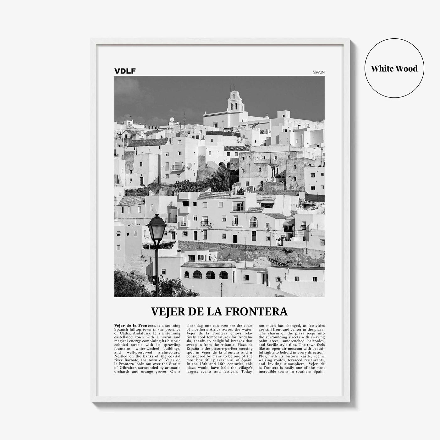 Vejer de la Frontera Print Black and White, Vejer de la Frontera Art, Vejer de la Frontera Poster, Vejer de la Frontera Photo, Décor, Map