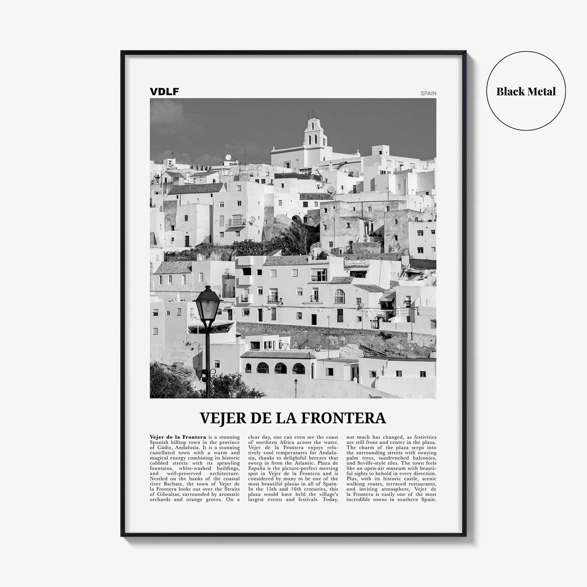 Vejer de la Frontera Print Black and White, Vejer de la Frontera Art, Vejer de la Frontera Poster, Vejer de la Frontera Photo, Décor, Map