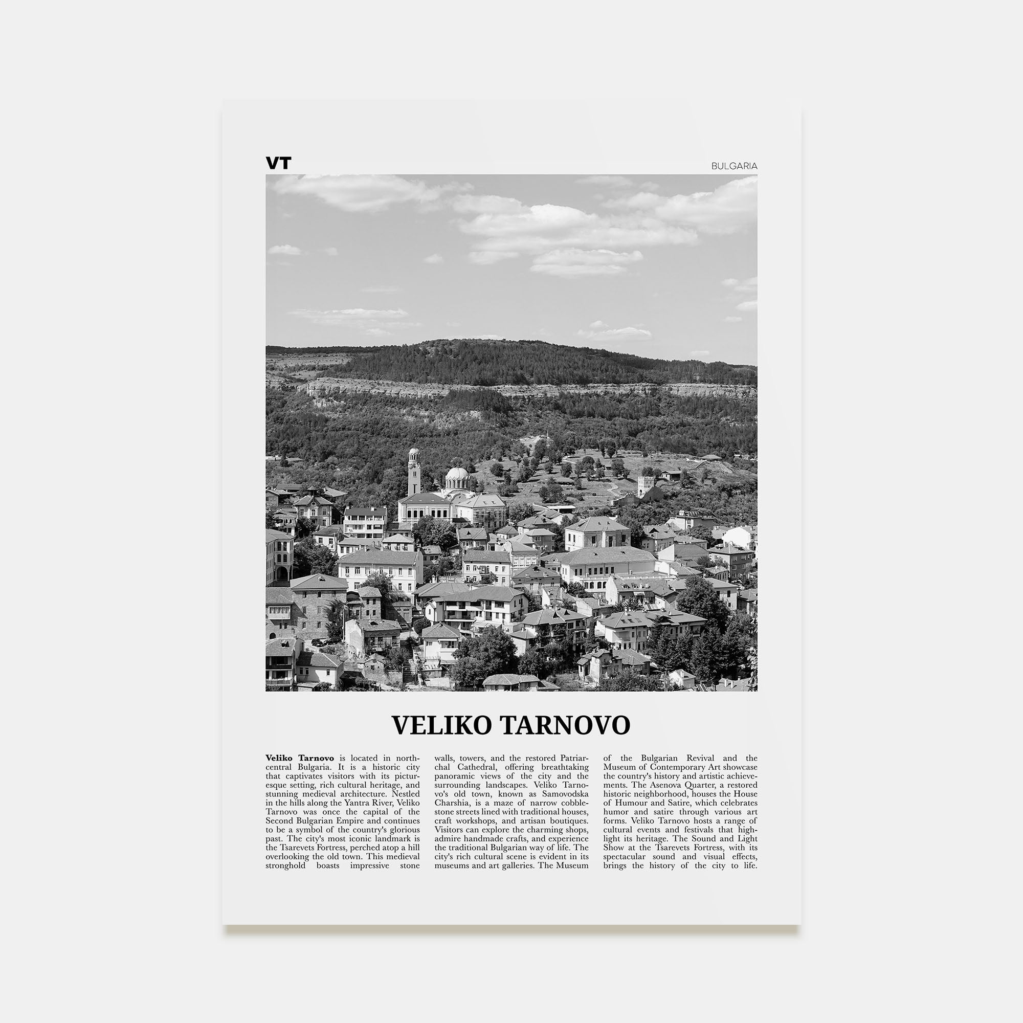Veliko Tarnovo Travel B&W Poster